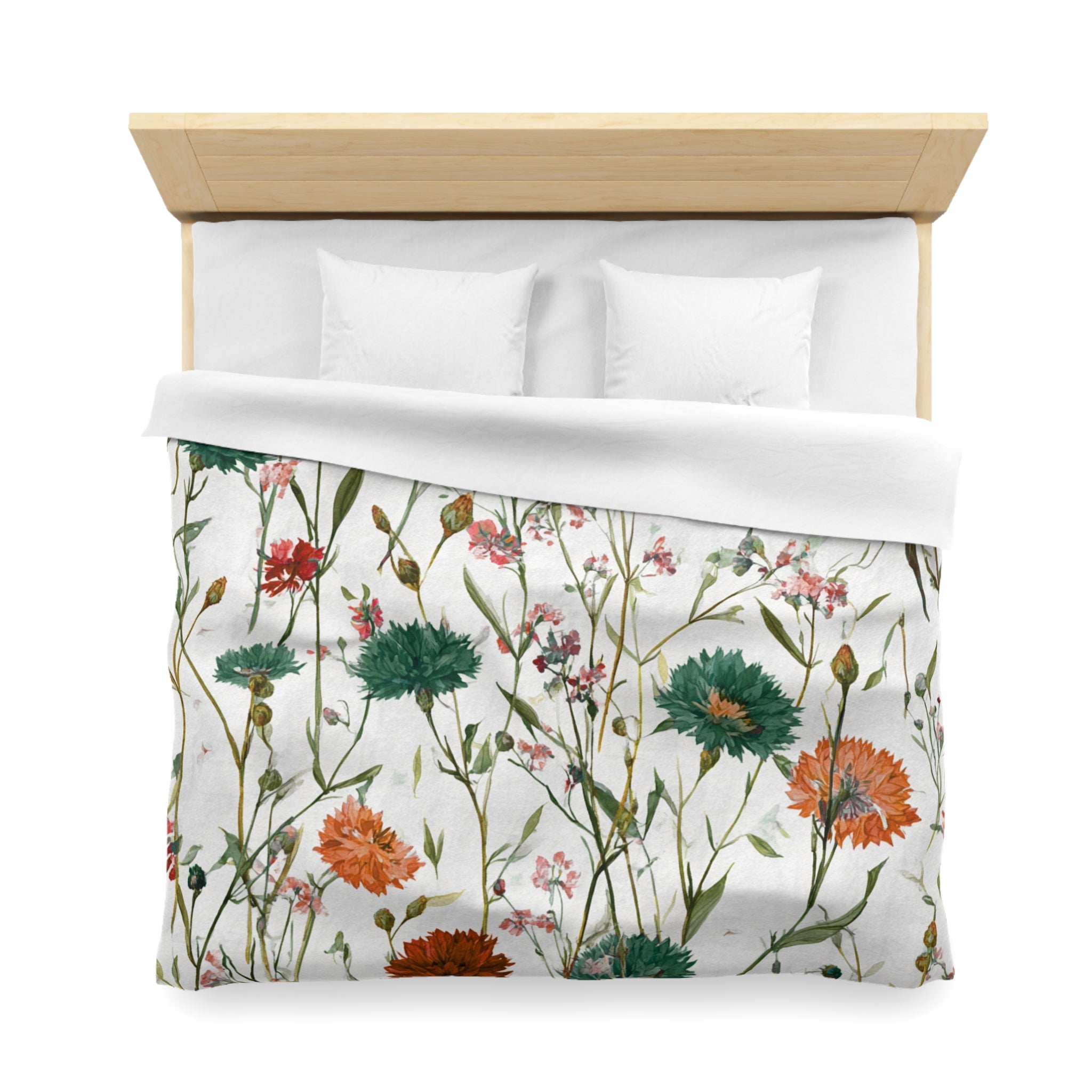 Floral Modern Duvet, Pillow Cover | White Orange Bedroom Decor