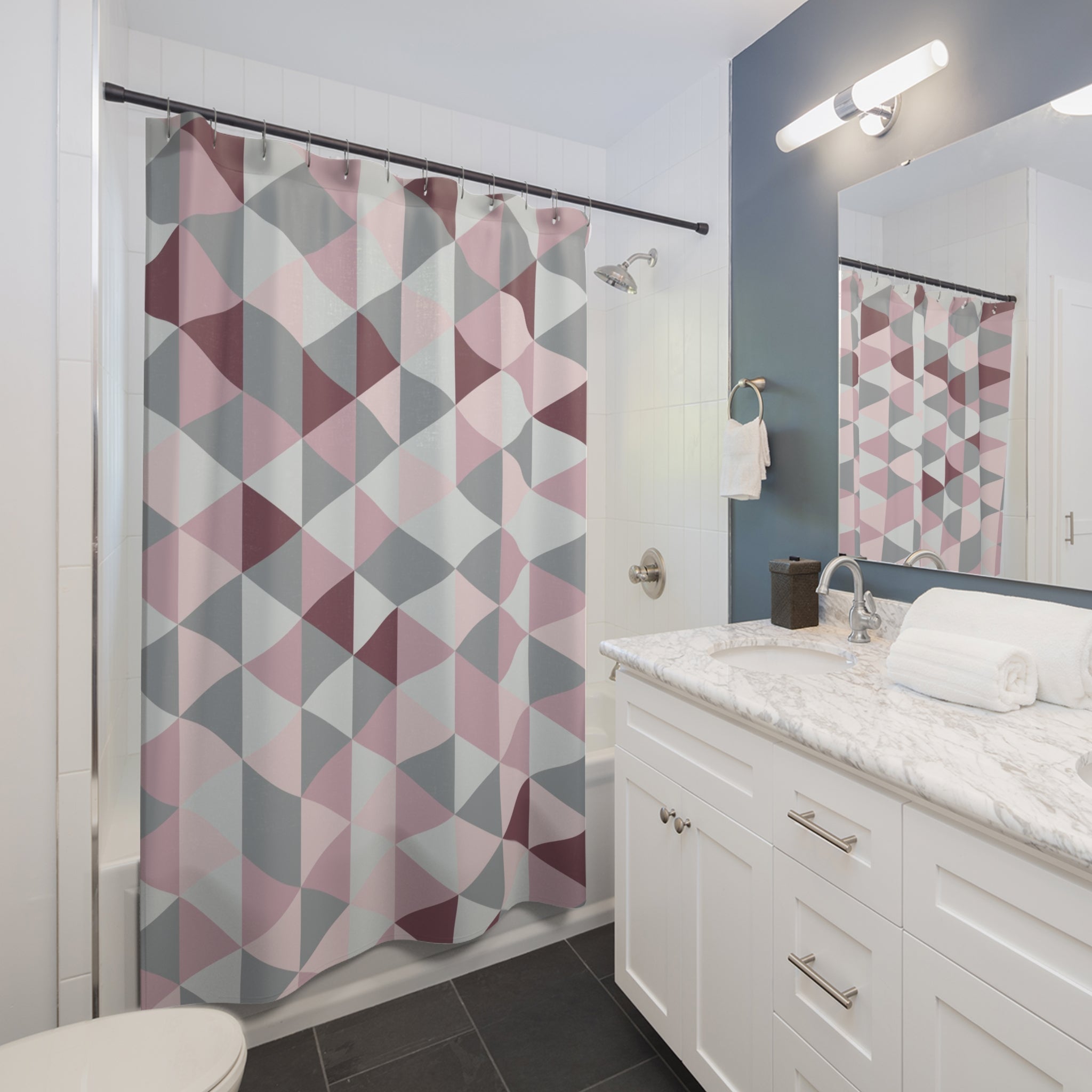 Geometric Shower Curtain | Mauve Pink Gray