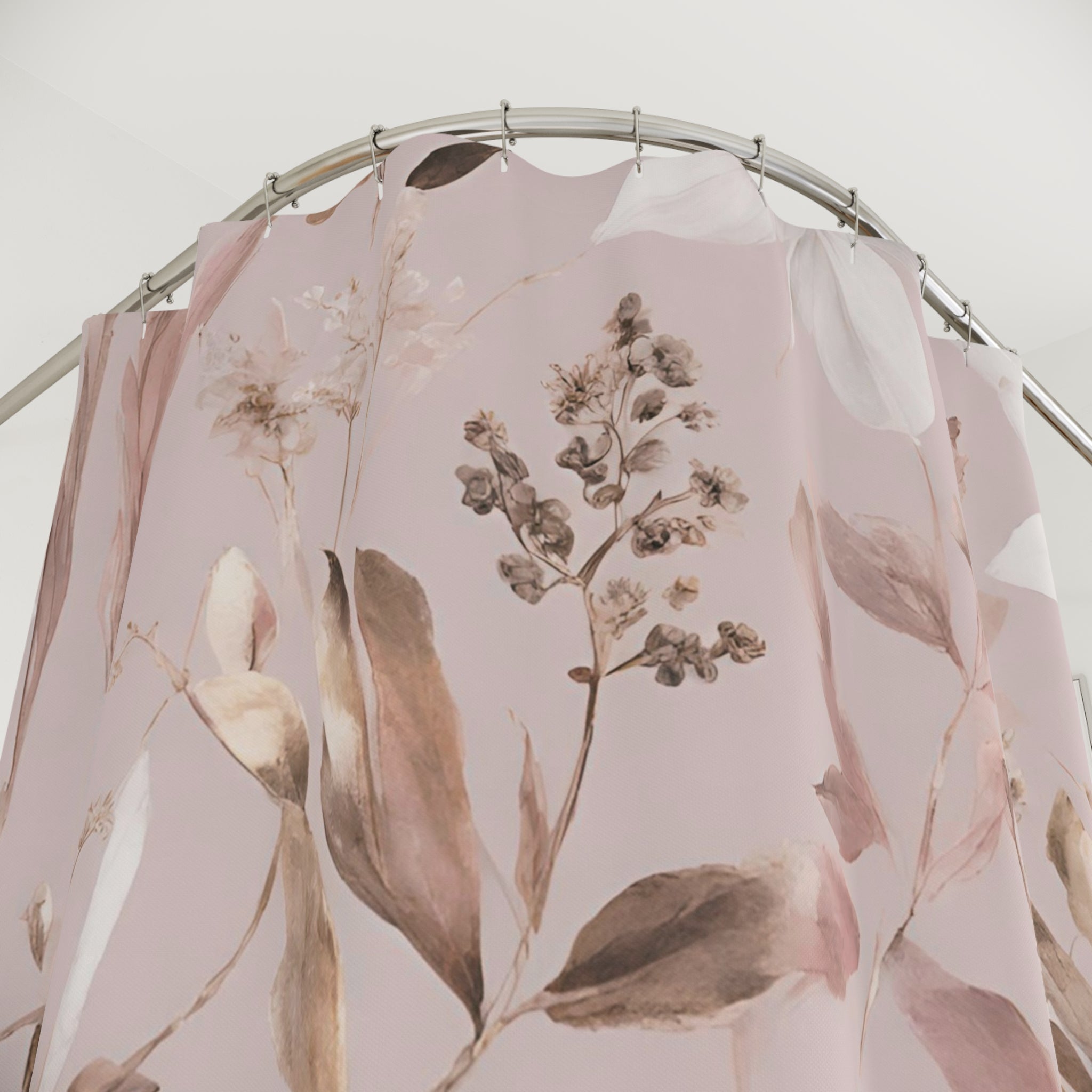 Pink Shower Curtain | Floral, Muted Gold Botanical