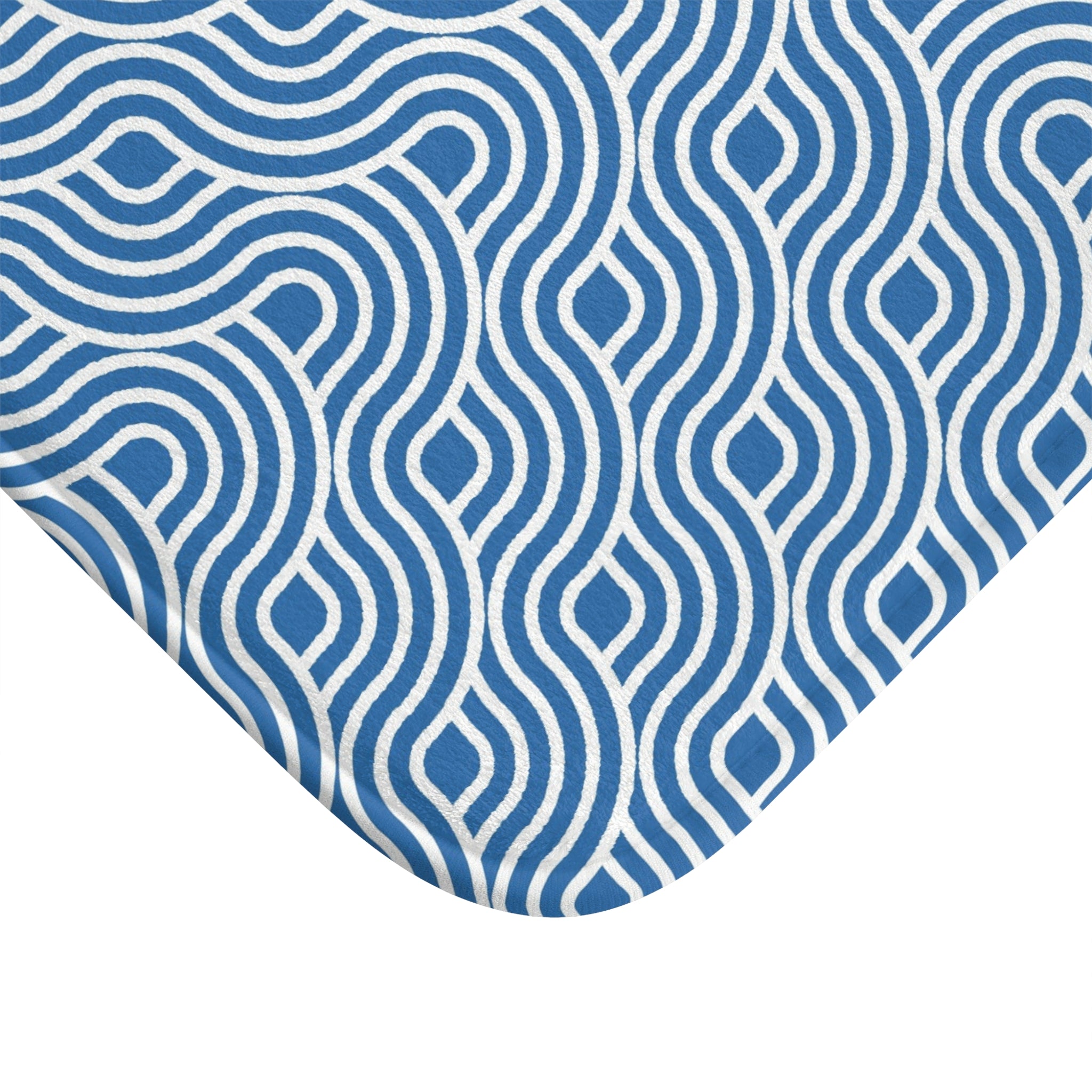 Art Deco Bath, Kitchen Mat | Retro Blue White, Art Nouveau Waves