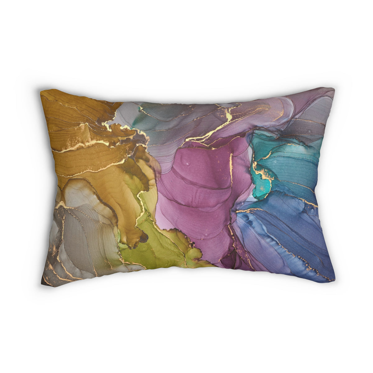 Mustard Magenta Teal Blue Alcohol Ink Lumbar Pillow
