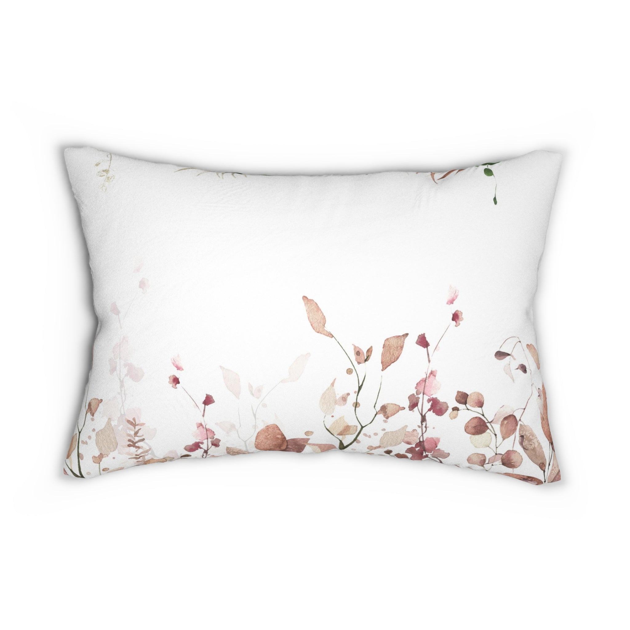 Boho Lumbar Pillow | White Beige Pink Leaves Floral