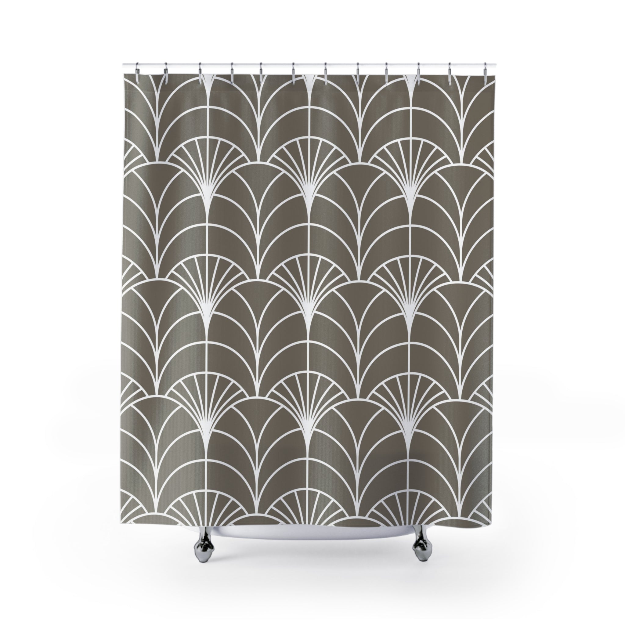 Art Deco Shower Curtain | Taupe White Bath Curtain