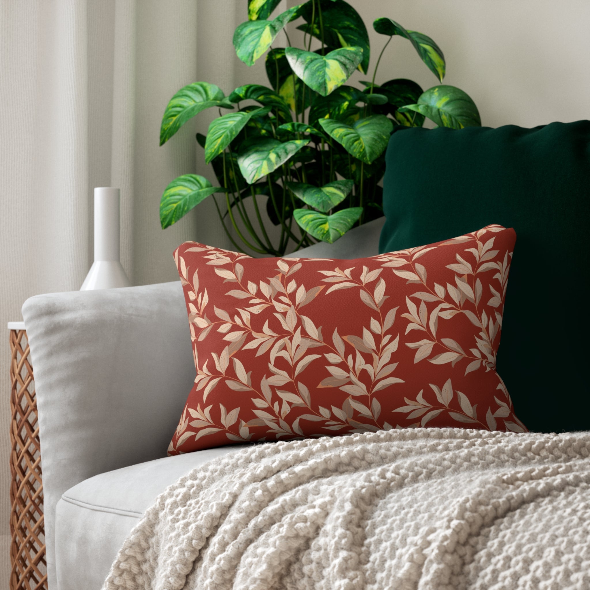 Floral Lumbar Pillow | Red Beige Leaves