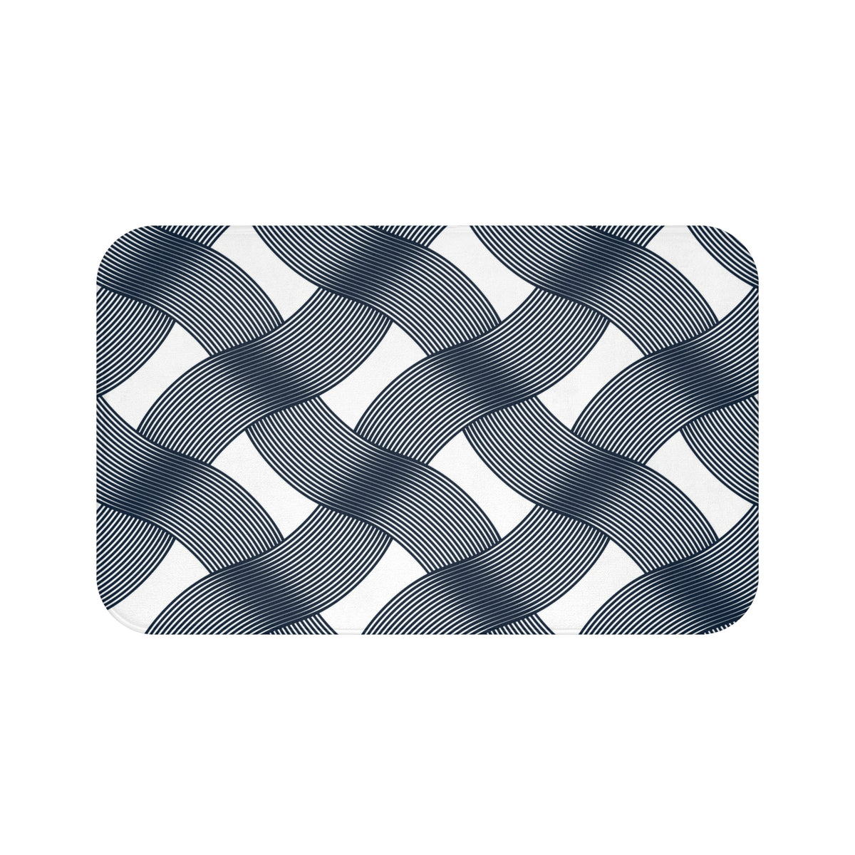 Navy White Deco Basketweave Bath Mat, Art Deco Bathroom Rug