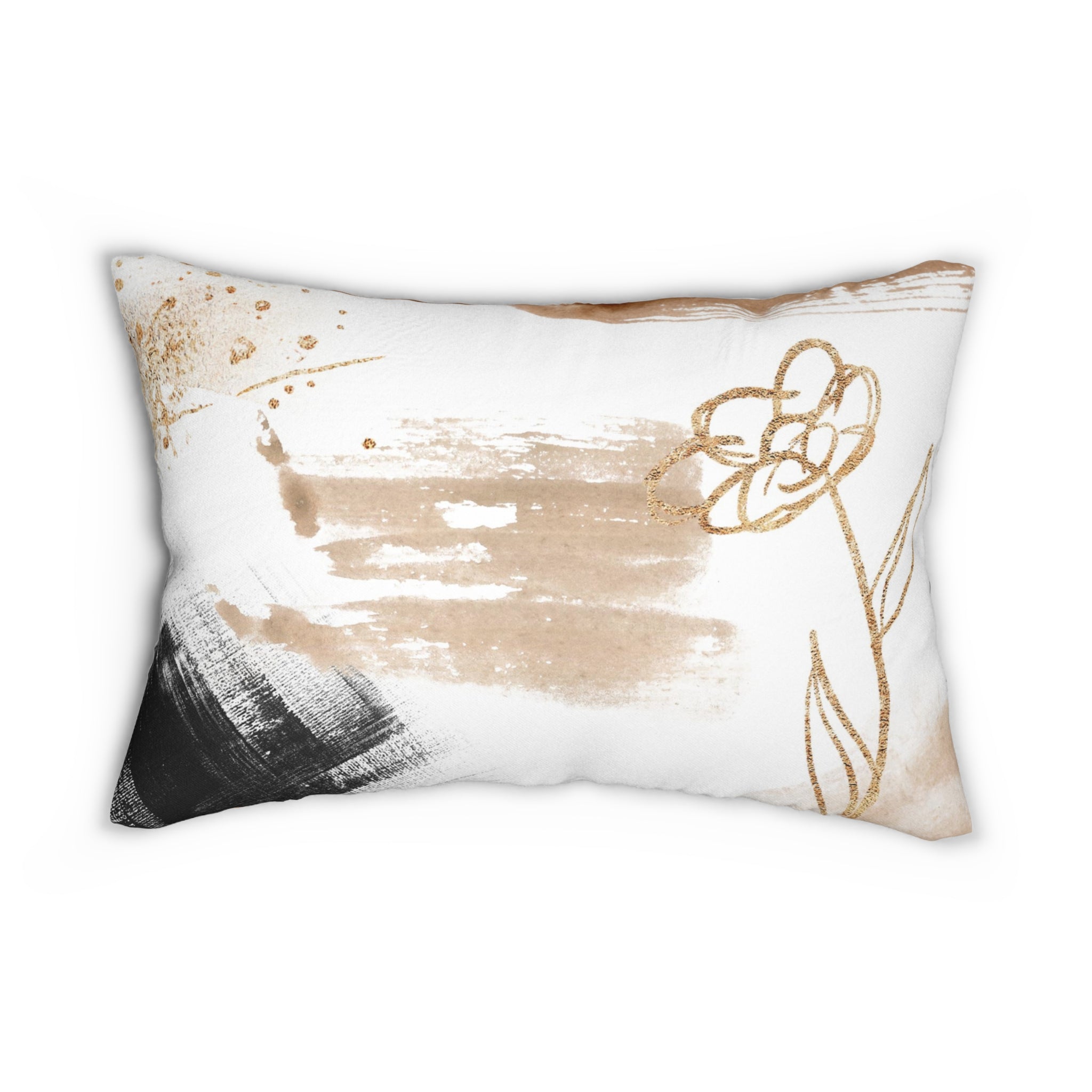 Abstract Lumbar Pillow | Watercolor Beige Black White