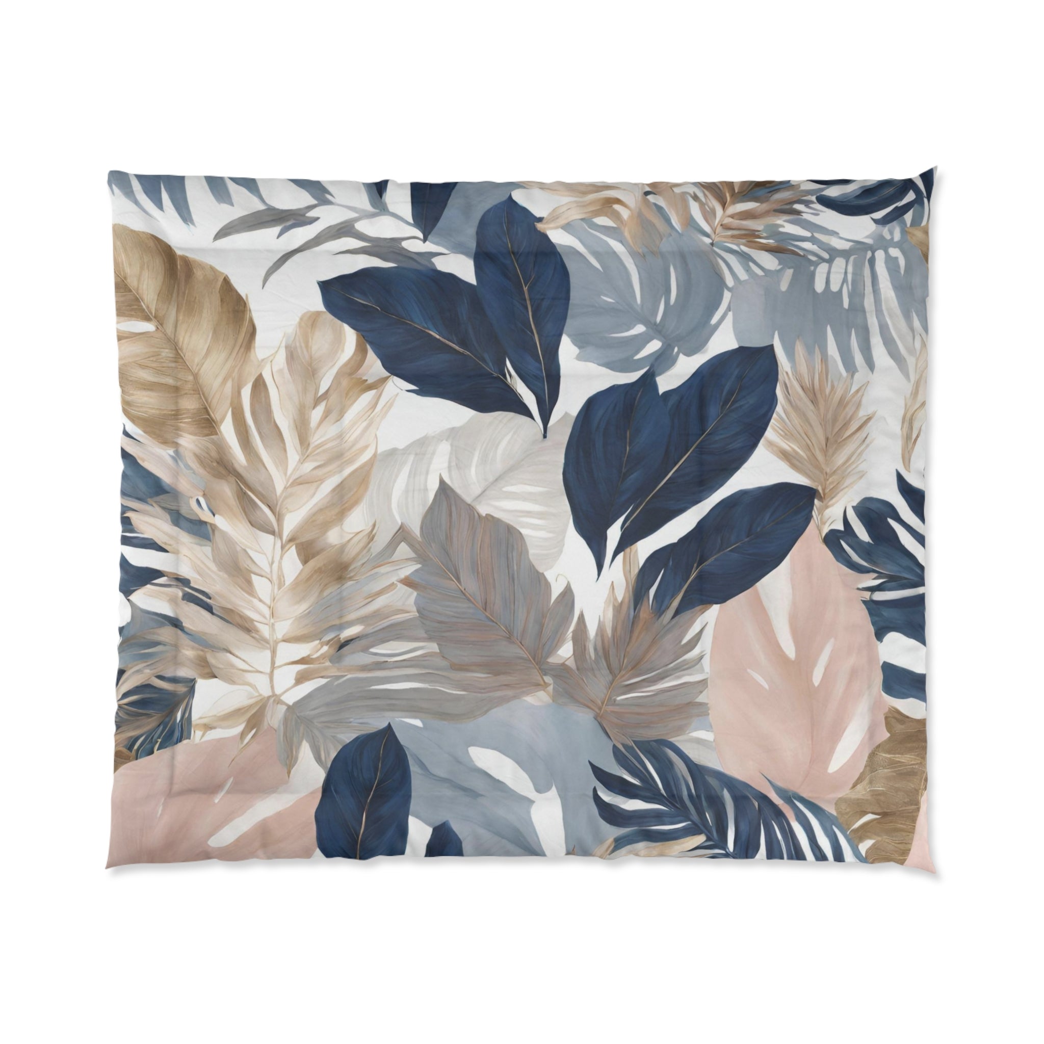 Floral Comforter | Navy Dusty Blue, Beige, Blush Pink Jungle