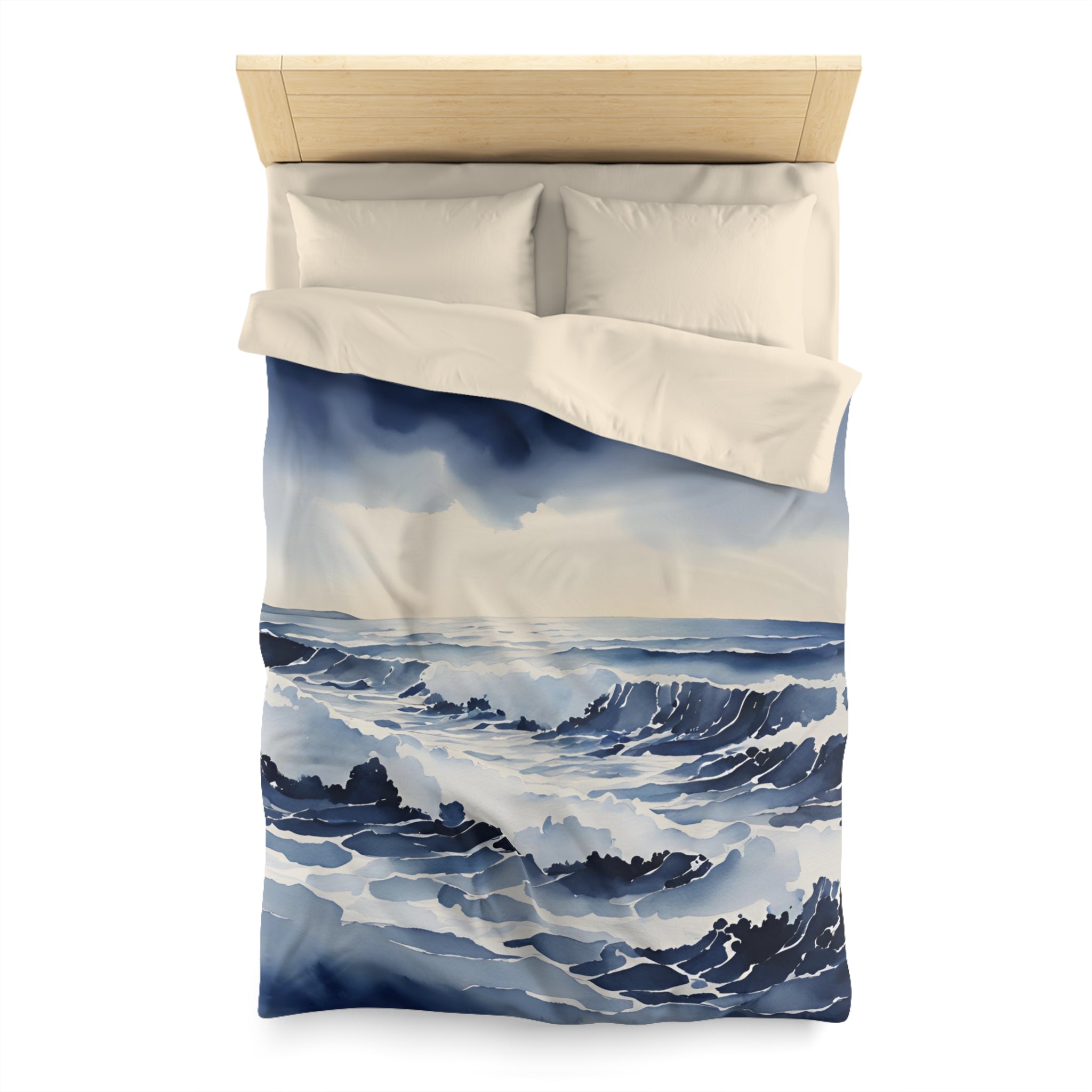 Abstract Duvet Cover | Navy Sky, Ocean Waves Ombre