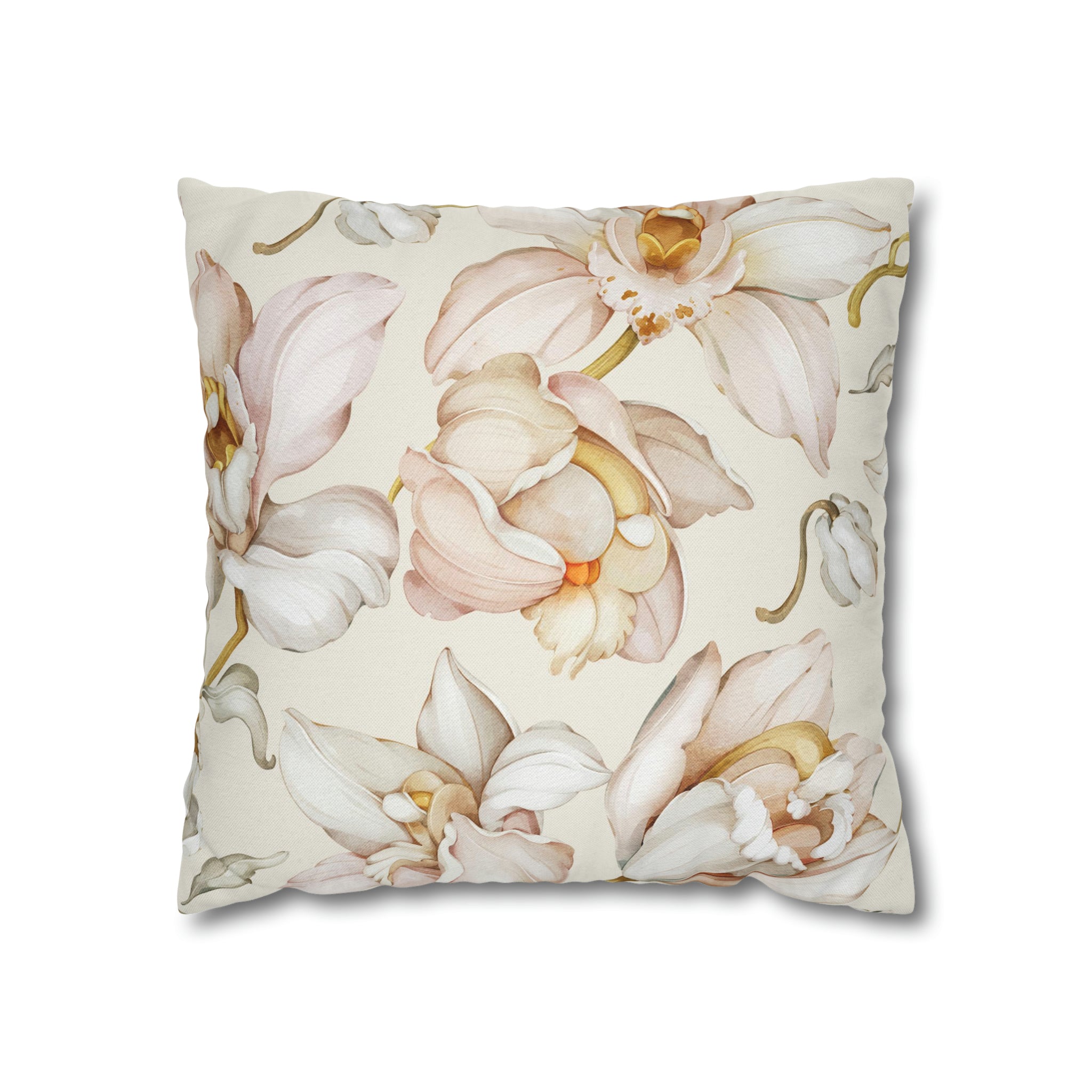 Floral Pillow Cover | Orchids Blush Beige Pink Ivory