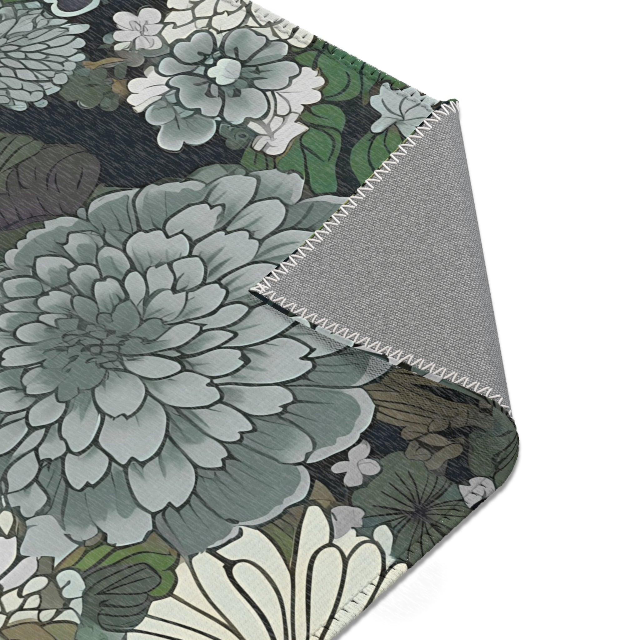 Abstract Floral Area Rug | Green Botanical Living Room Rug