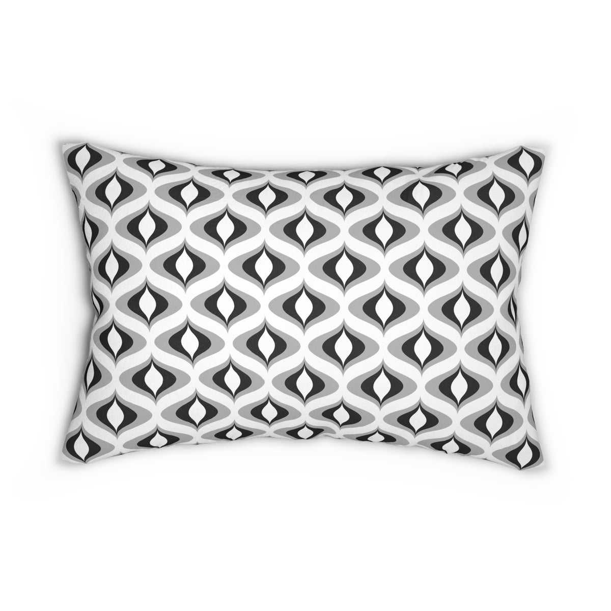 Black Grey Retro Ogee Lumbar Pillow 14x20, Mid-Century Accent Pillow