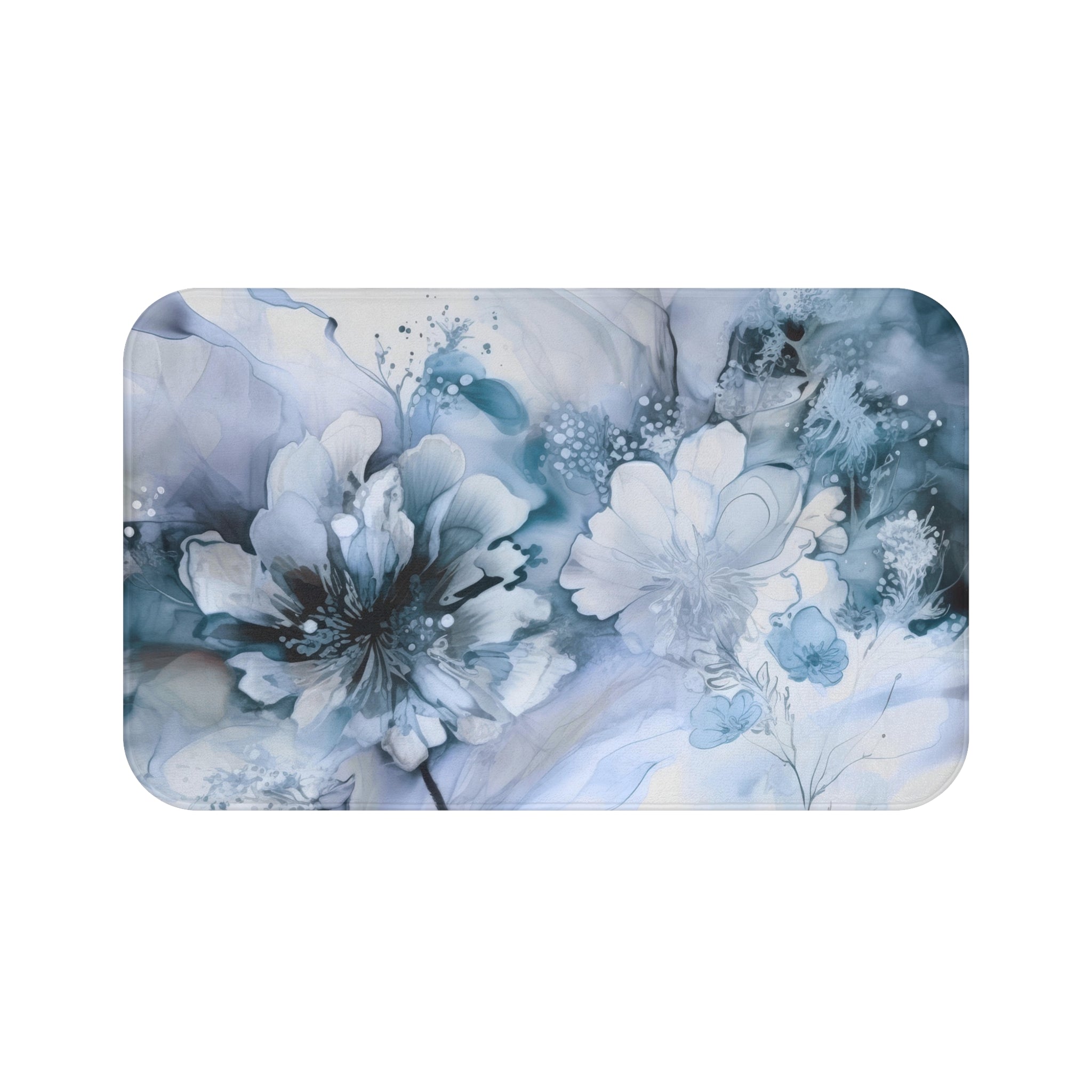 Floral Bath Mat | Pale Blue Watercolor Kitchen Mat