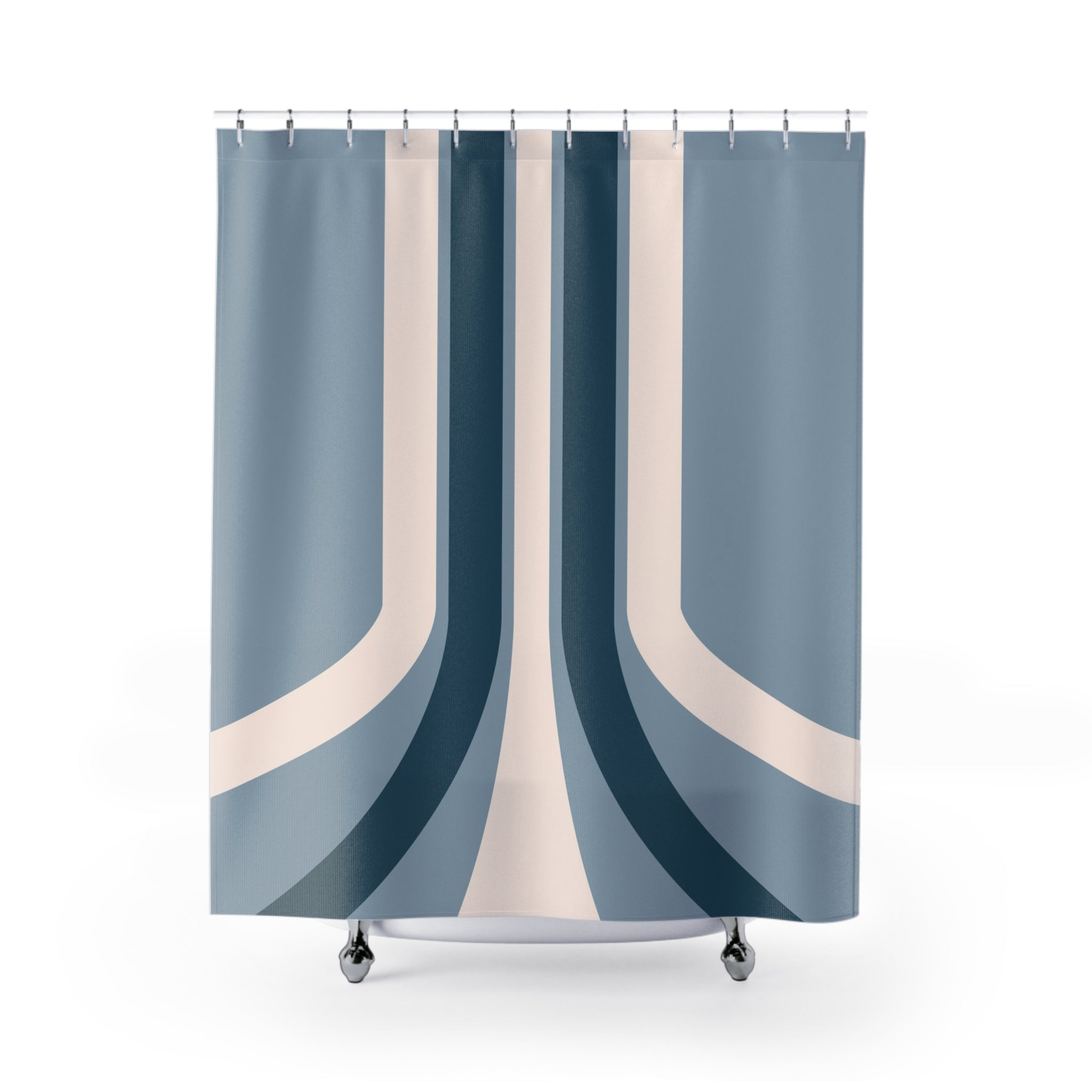 Boho Abstract Shower Curtain | Retro Blue Ivory