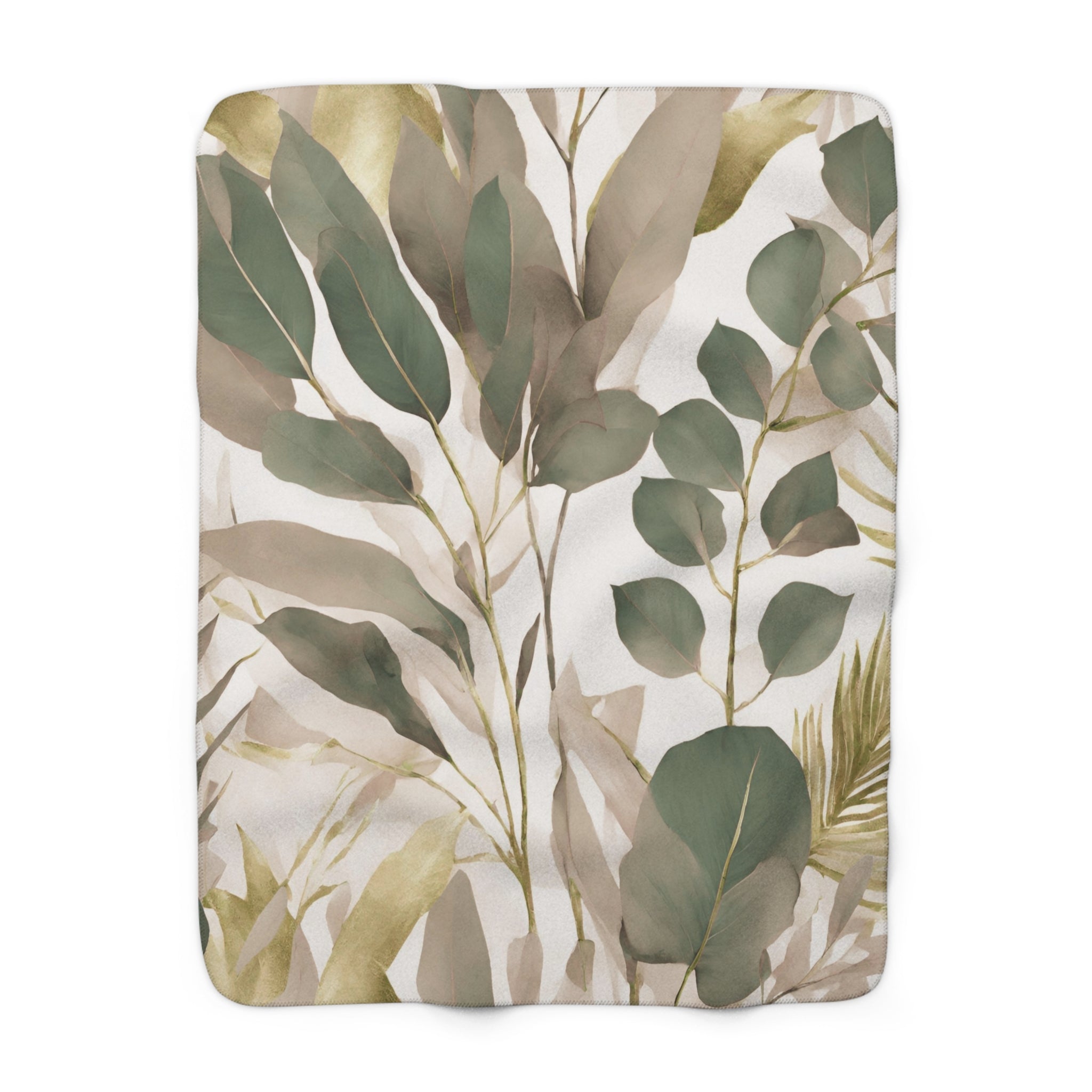 Comfy Blanket | Floral Beige, Sage Green Leaves