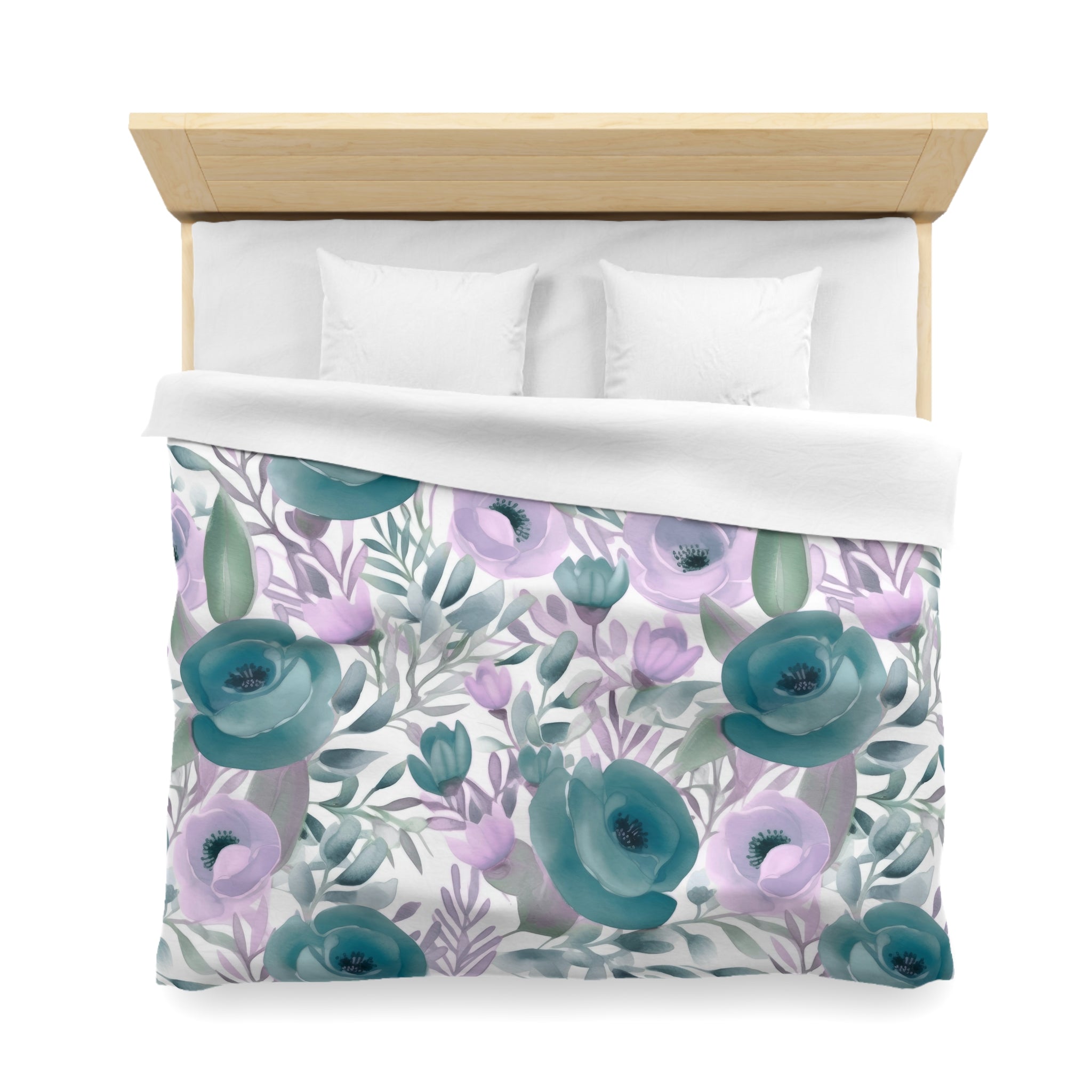 Abstract Floral Duvet, Pillow Cover | Lavender Teal Green Bedroom Decor