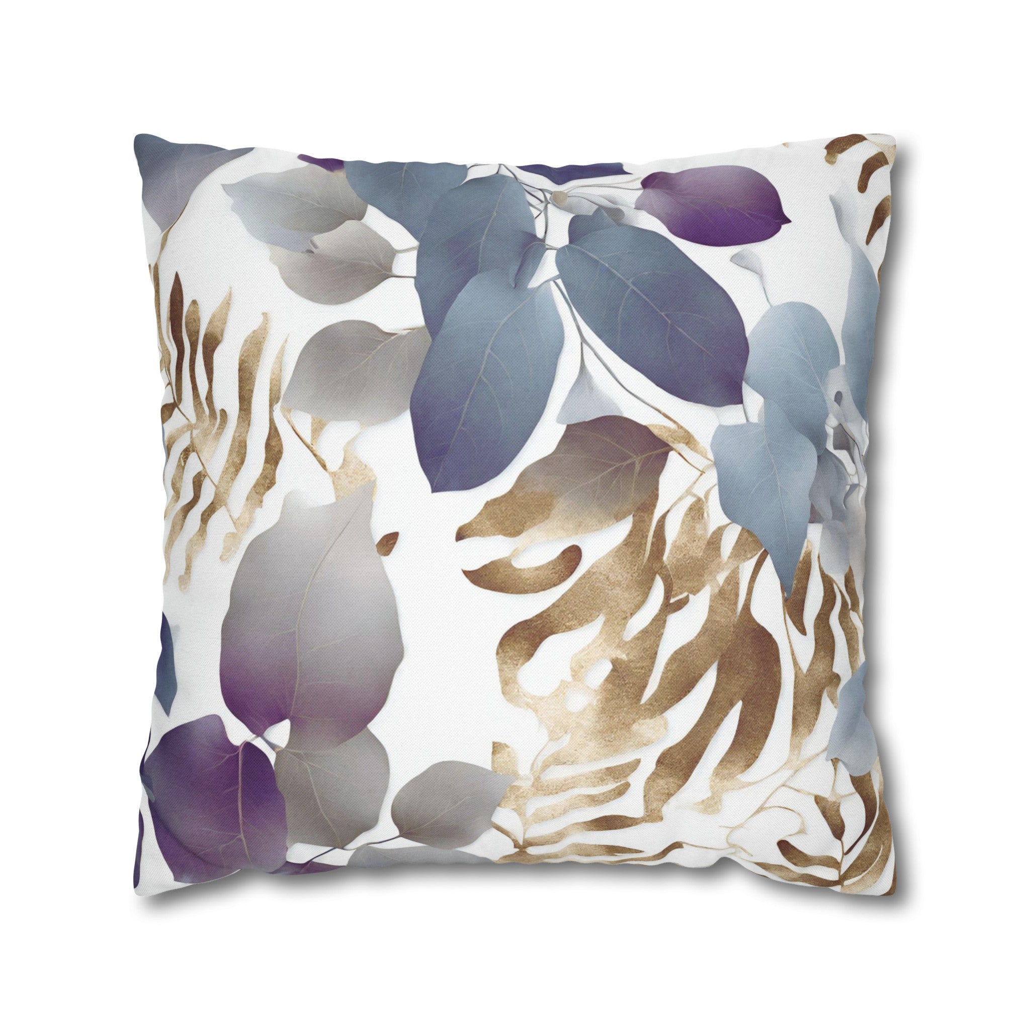 Floral Pillow Cover | Tropical Eucalyptus Leaves, Blue Purple White