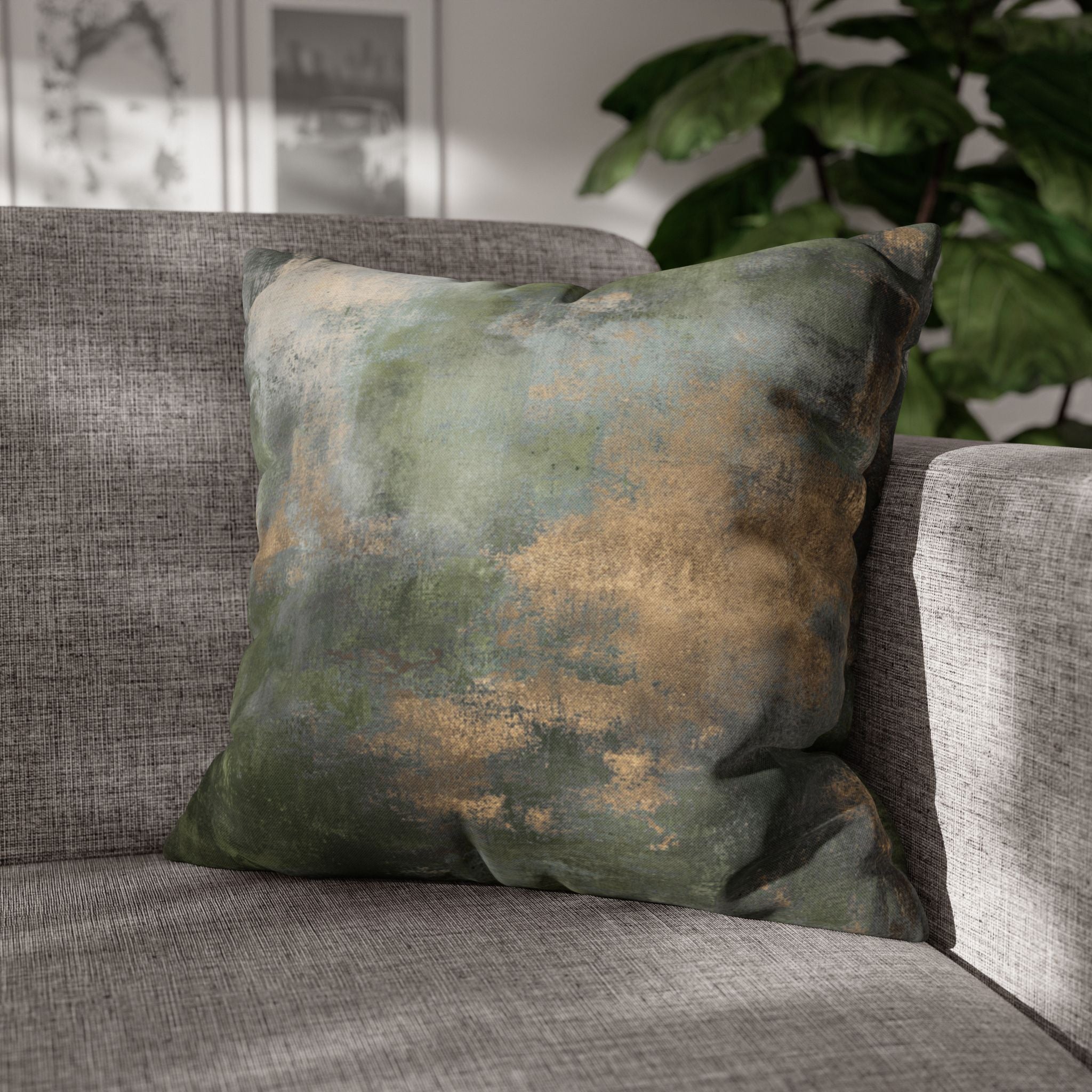 Abstract Throw Pillow Cover | Dark Forest Green, beige
