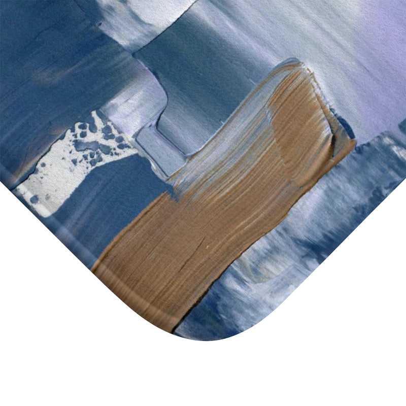 Abstract Bath, Kitchen Floor Mat | Indigo Pale Blue, White Beige Brown