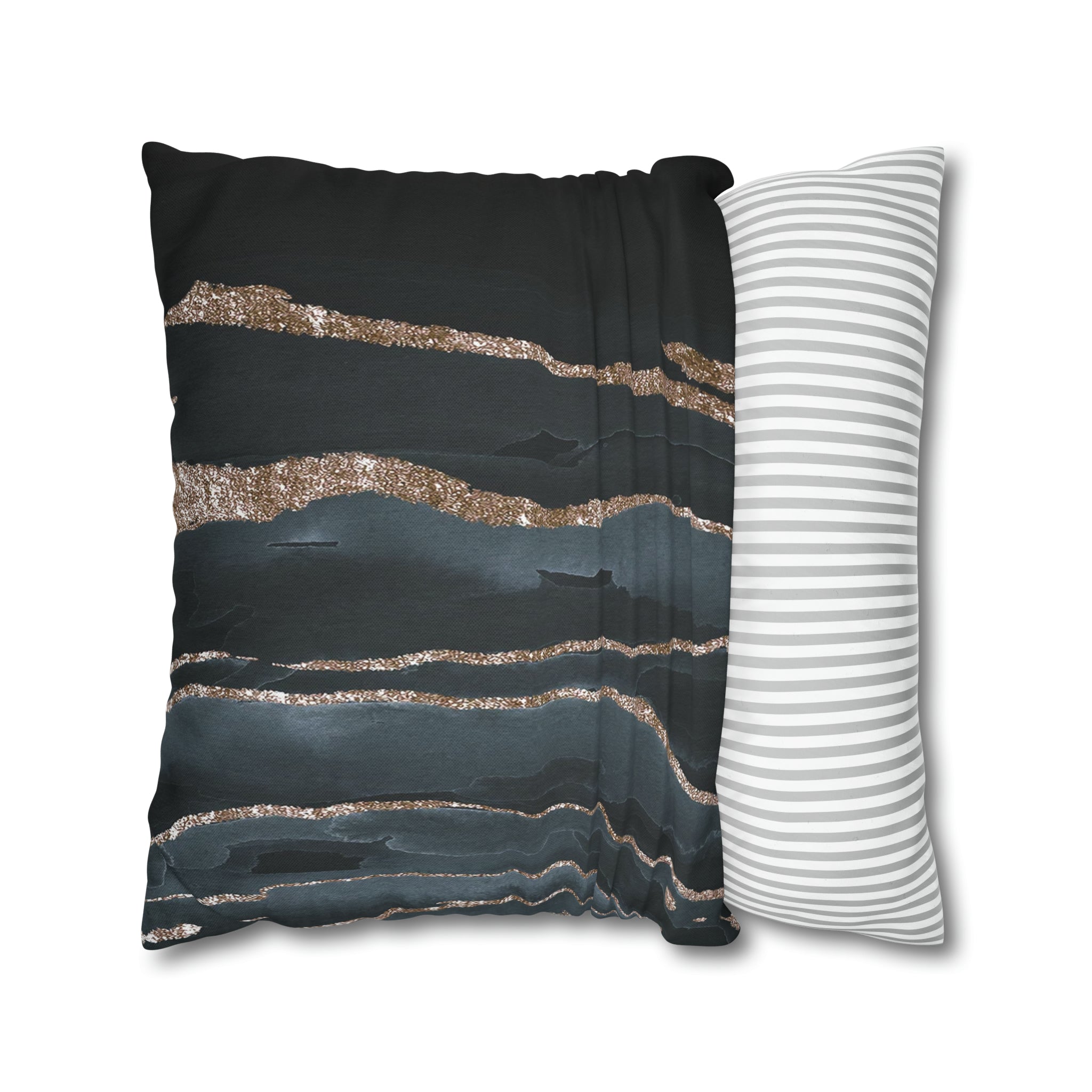 Dark Blue Grey Throw Pillow Cover Muted Gold Marble Print Pillow