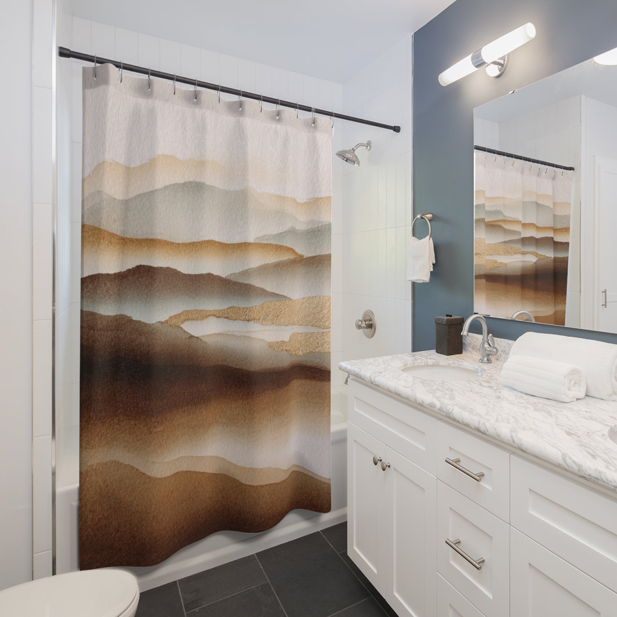 Landscape Shower Curtain | Nature Brown Beige Abstract Art