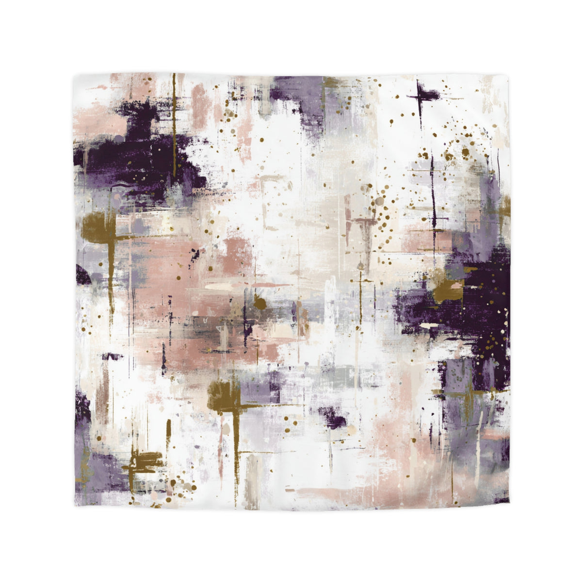 The image is an abstract painting with a mix of colors and textures, including shades of pink, purple, and white. The painting has a textured appearance, with splashes of color and brushstrokes creating a dynamic and expressive visual effect.