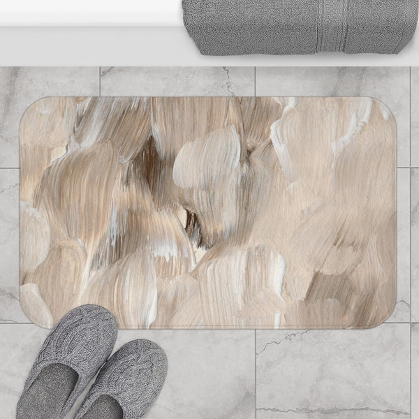 Abstract Bath, Kitchen Floor Mat | Beige Brown Taupe Ombre Paint Print