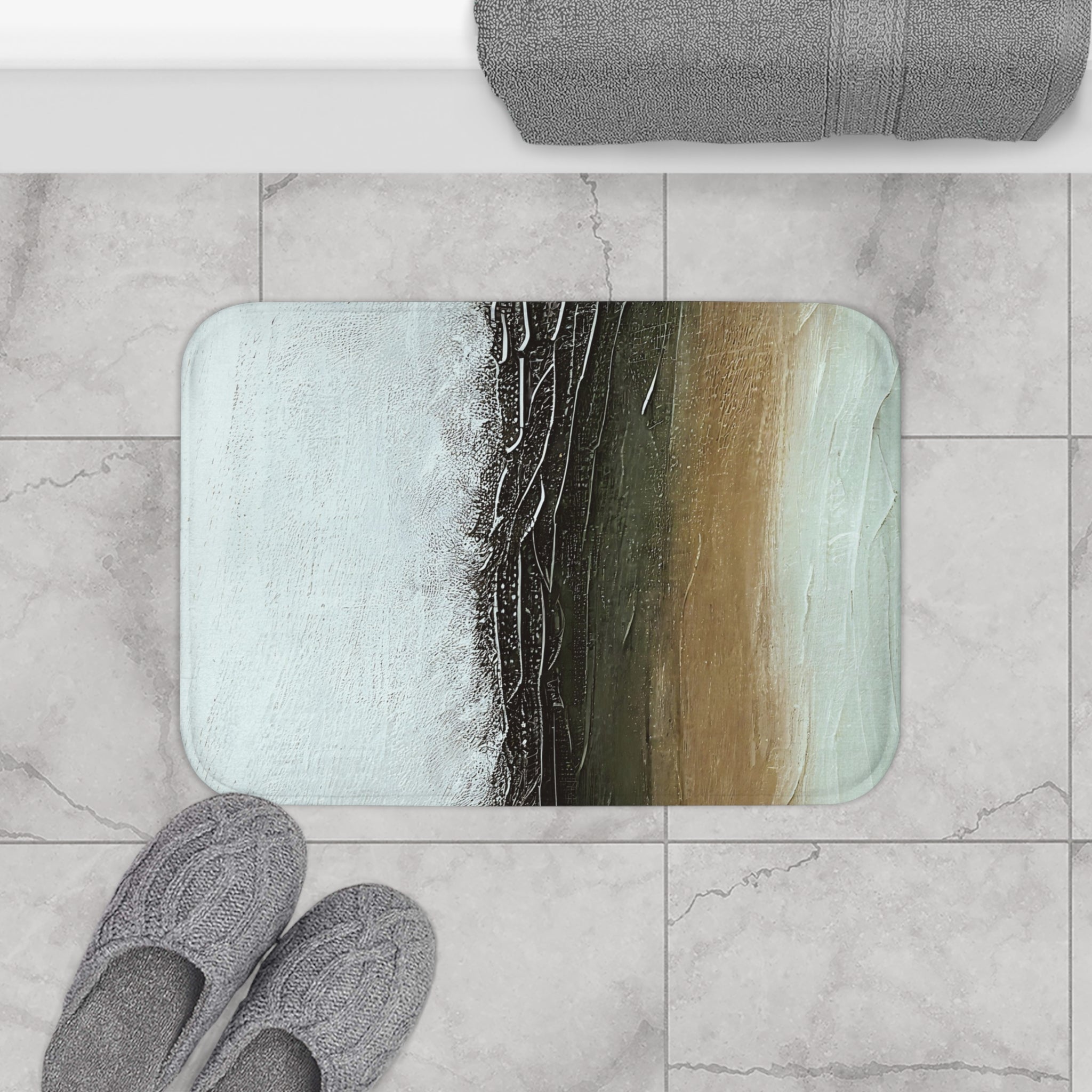 Abstract Bath, Kitchen Mat | Modern Ombre, Blue Beige, Grey