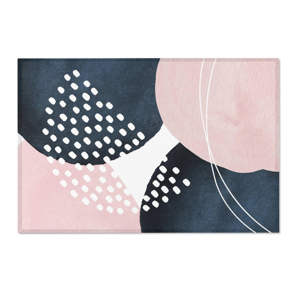 Abstract Boho Area Rug | Blush Pink, Navy Blue White