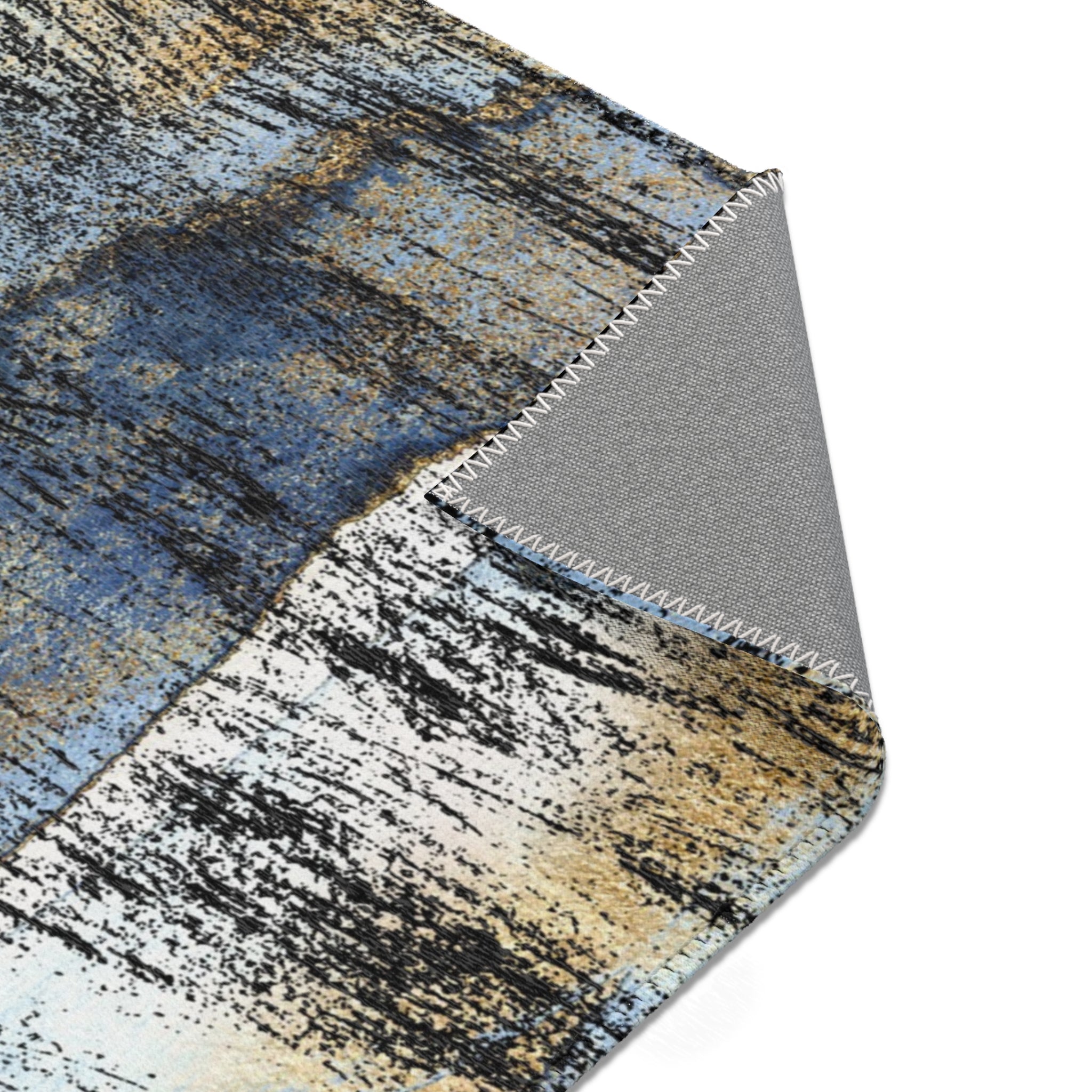 Abstract Area Rug | Rustic Blue Black Beige