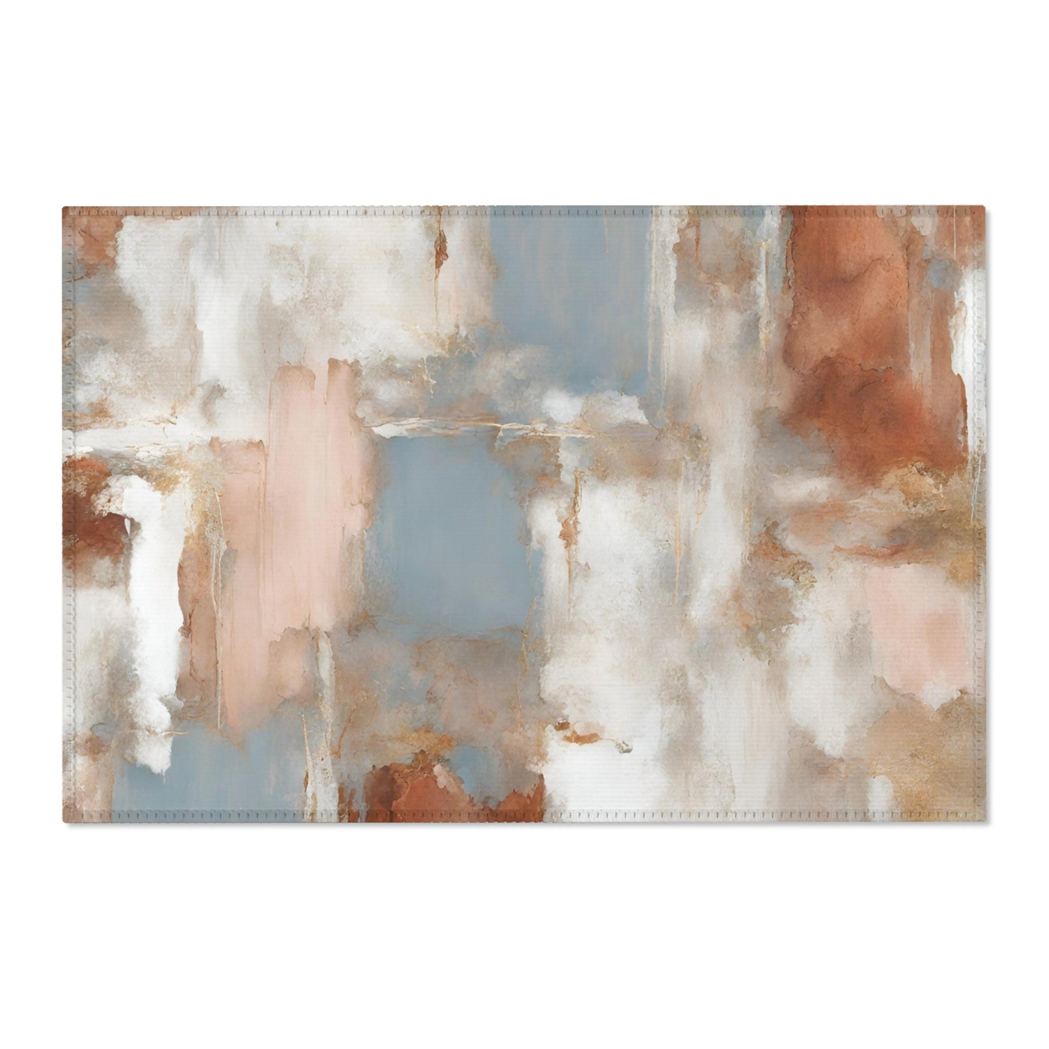 Abstract Area Accent Rug | Beige Rust, Blue White