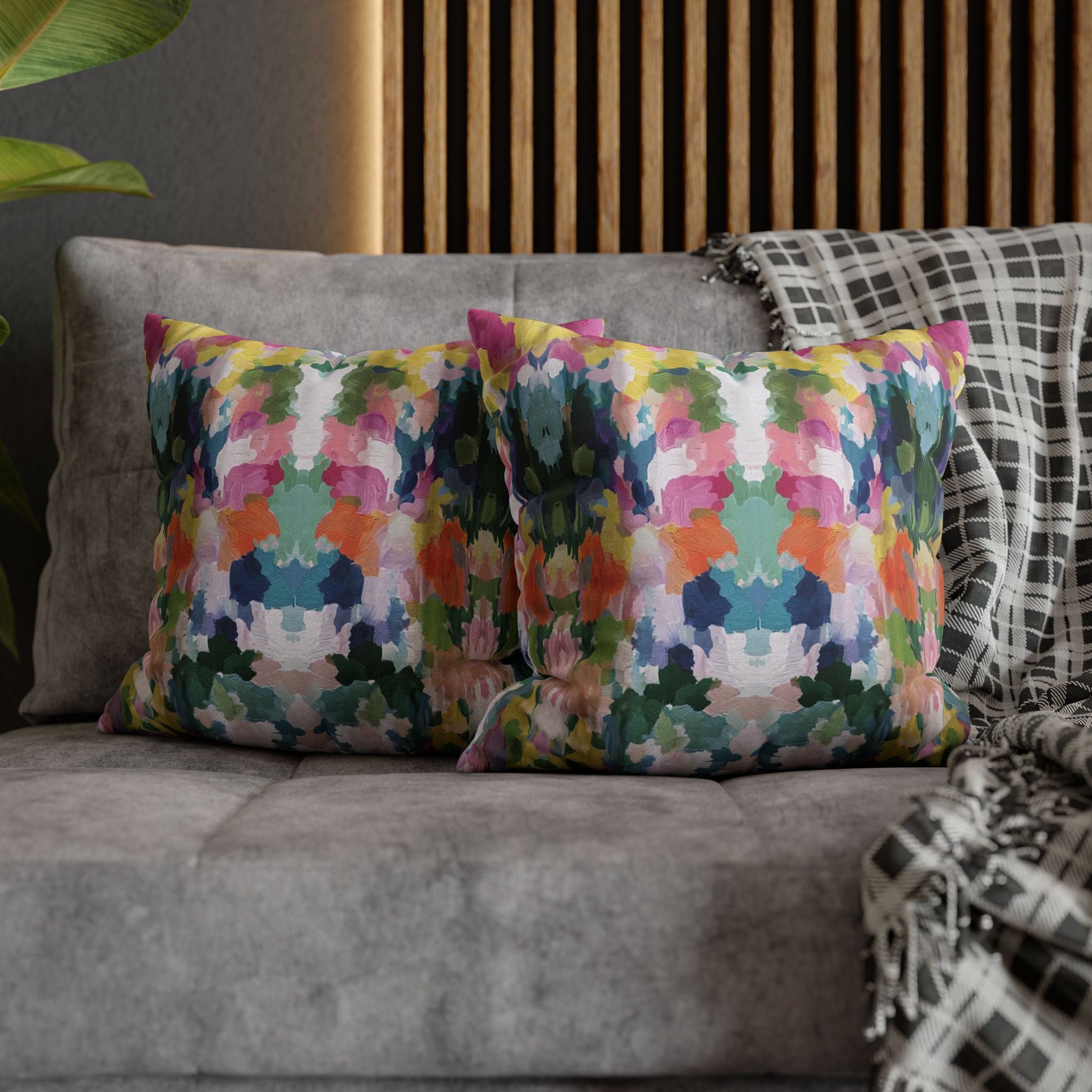 Mirrored Art Throw Pillow Cover | Colorful Abstract Watercolor