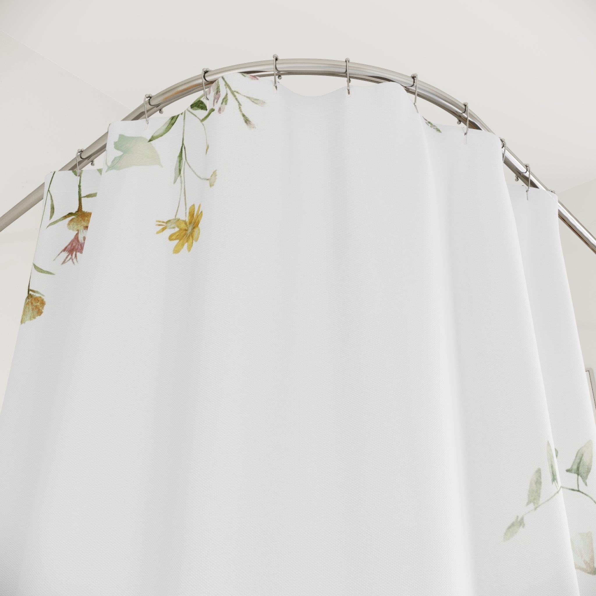 Floral Shower Curtain | Boho White Botanical Wildflowers