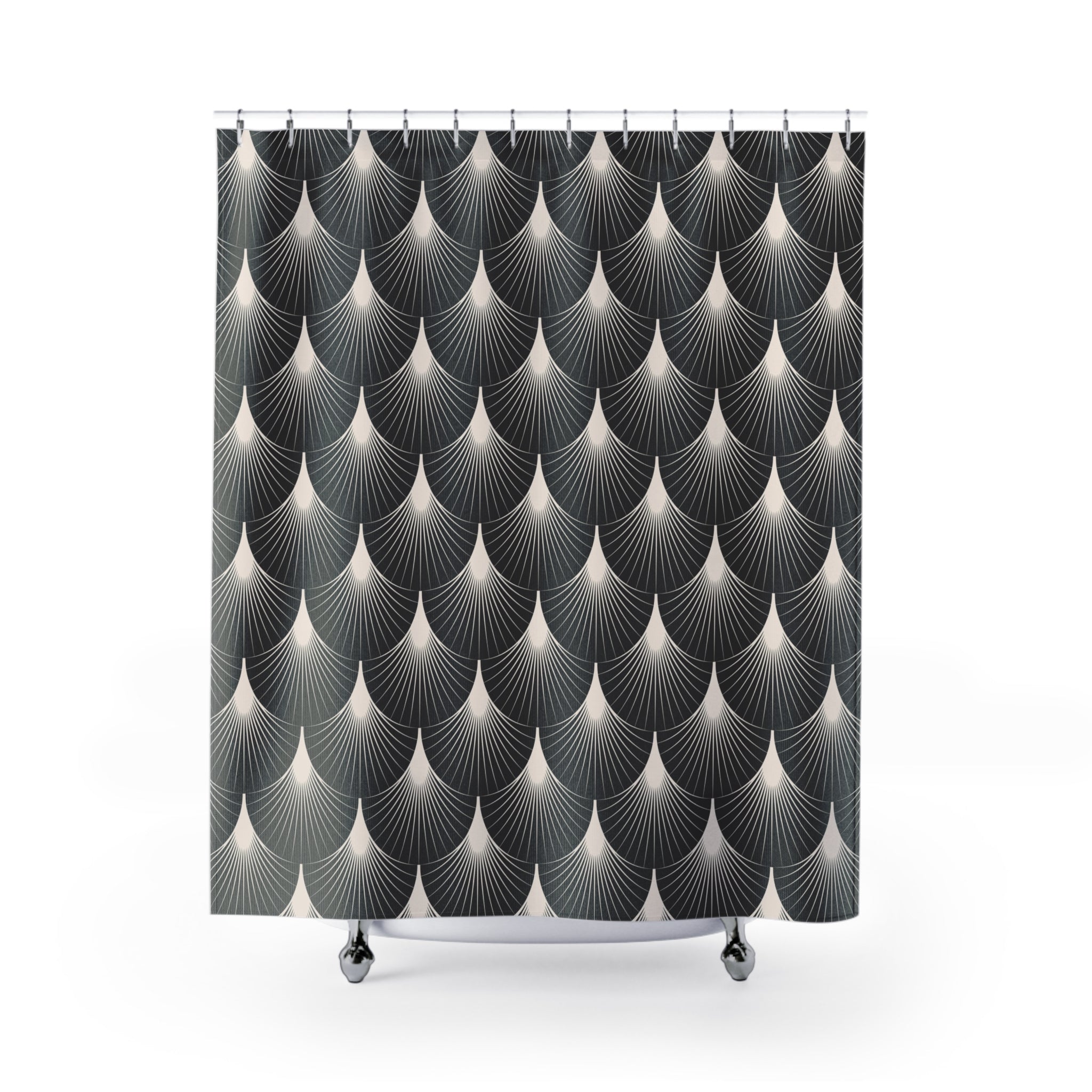 Black White Shower Curtain | Art Deco Nouveau Fan