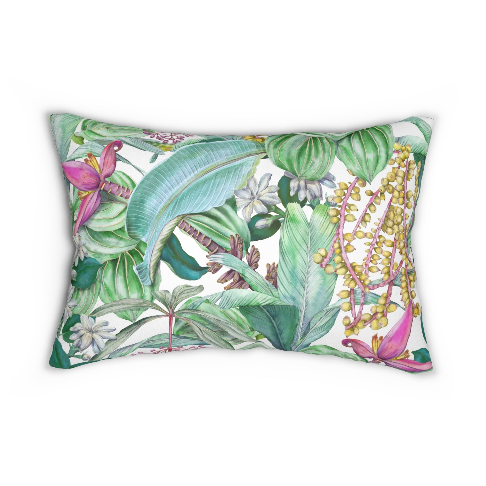 Floral Lumbar Pillow | Sage Green Jungle Tropical Leaves