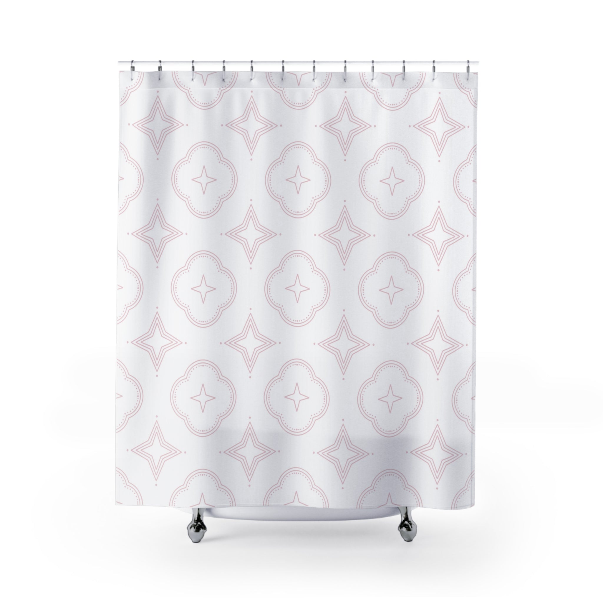 Boho Shower Curtain | Retro Medieval Blush Pink White