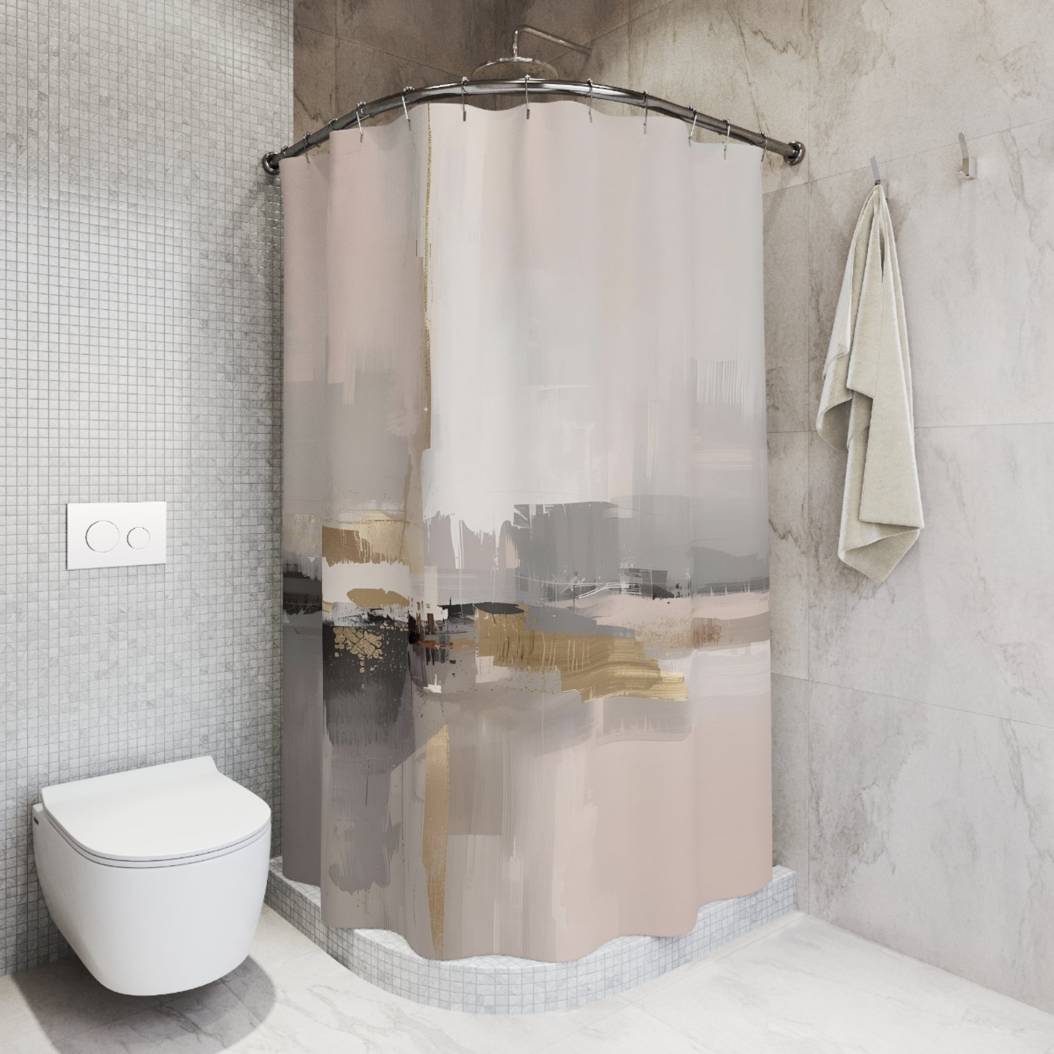 Boho Abstract Shower Curtain | Neutral Grey Blush Watercolor