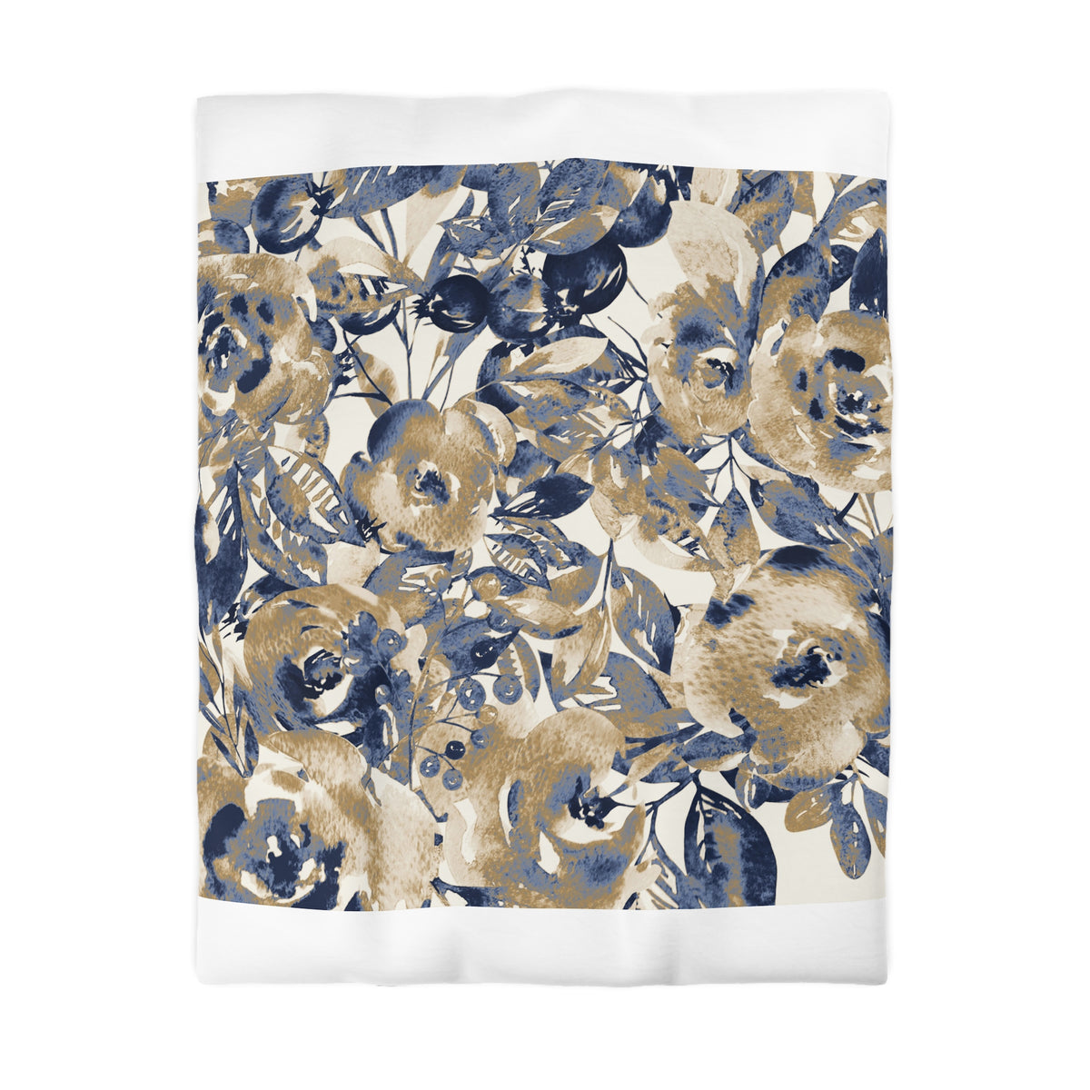a square-shaped floral pattern with a mix of blue, brown, and white colors. The pattern consists of various flowers and leaves, creating a visually appealing and intricate design.