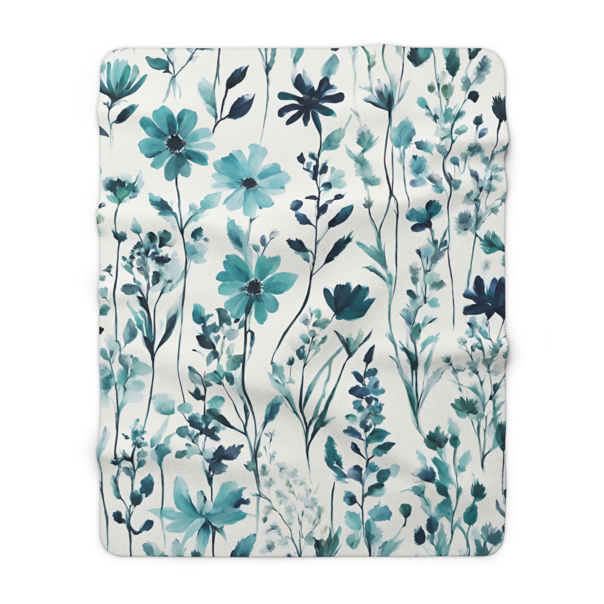 Floral Comfy Blanket | Teal Green, Blue Wildflowers