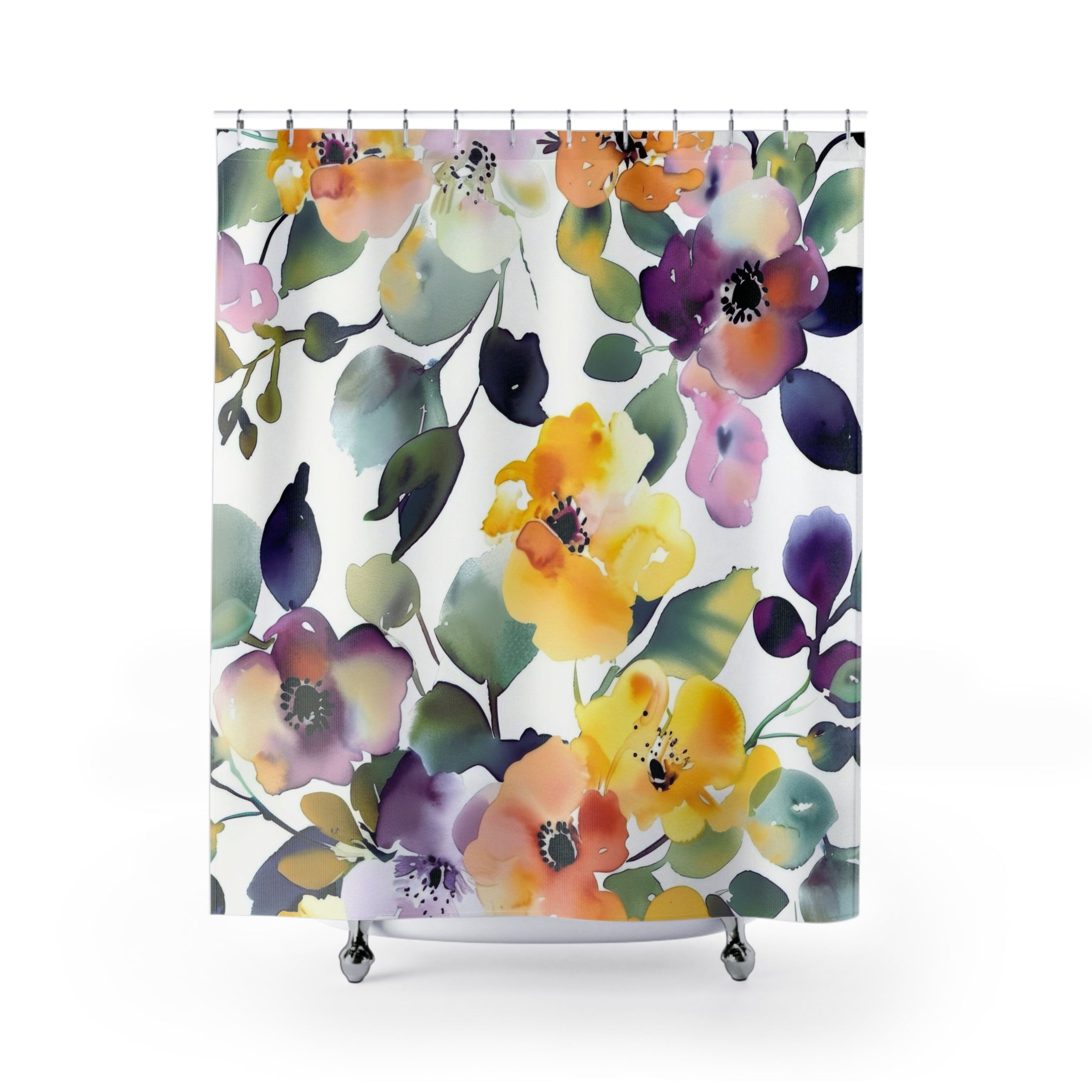 Boho Floral Shower Curtain | Botanical Yellow Purple, green