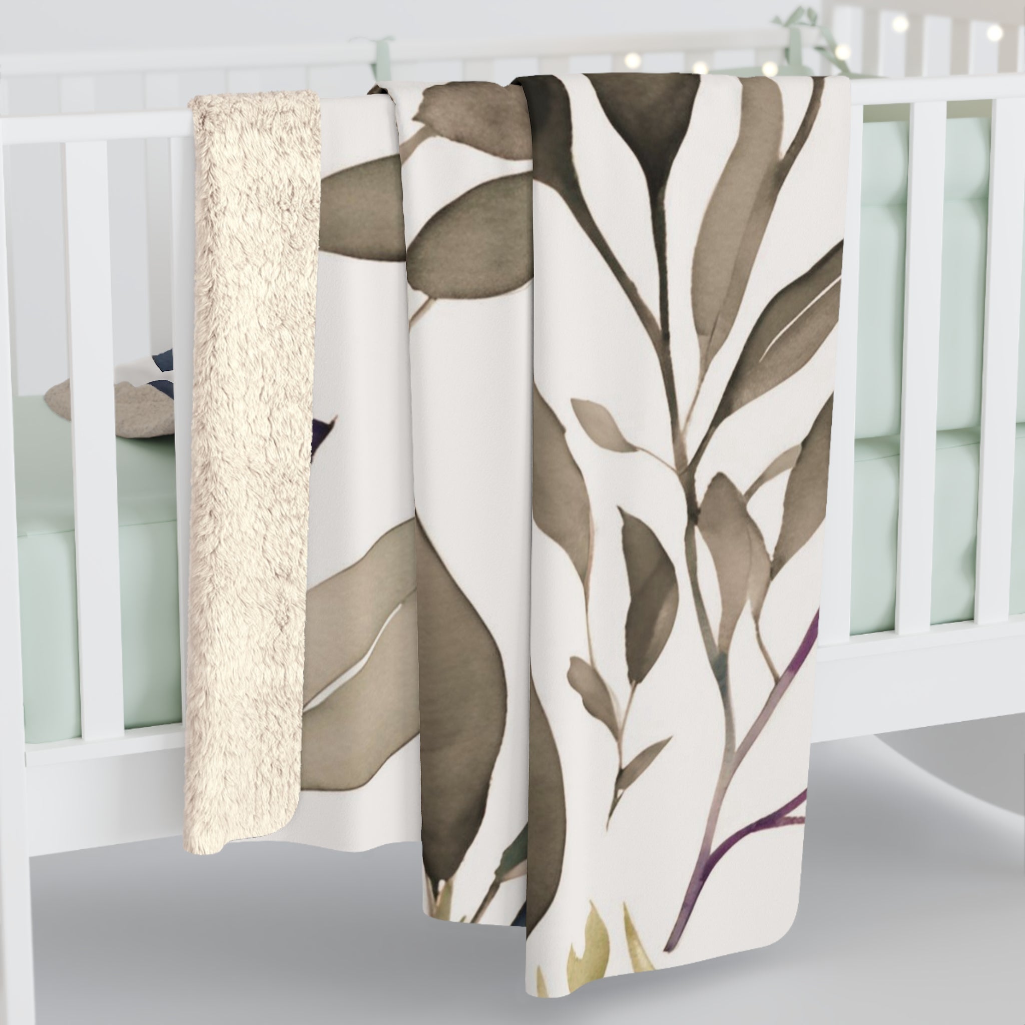 Floral Throw Blanket | Beige Purple, Sage Green Watercolor