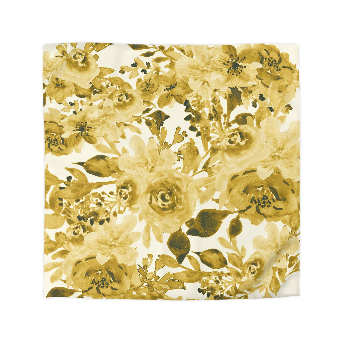 Golden Peony Duvet Cover | Mustard Ochre Watercolor Floral Bedding