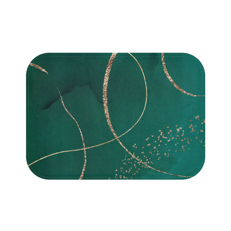Boho Bath, Kitchen Mat | Modern Green, Muted Gold Watercolor