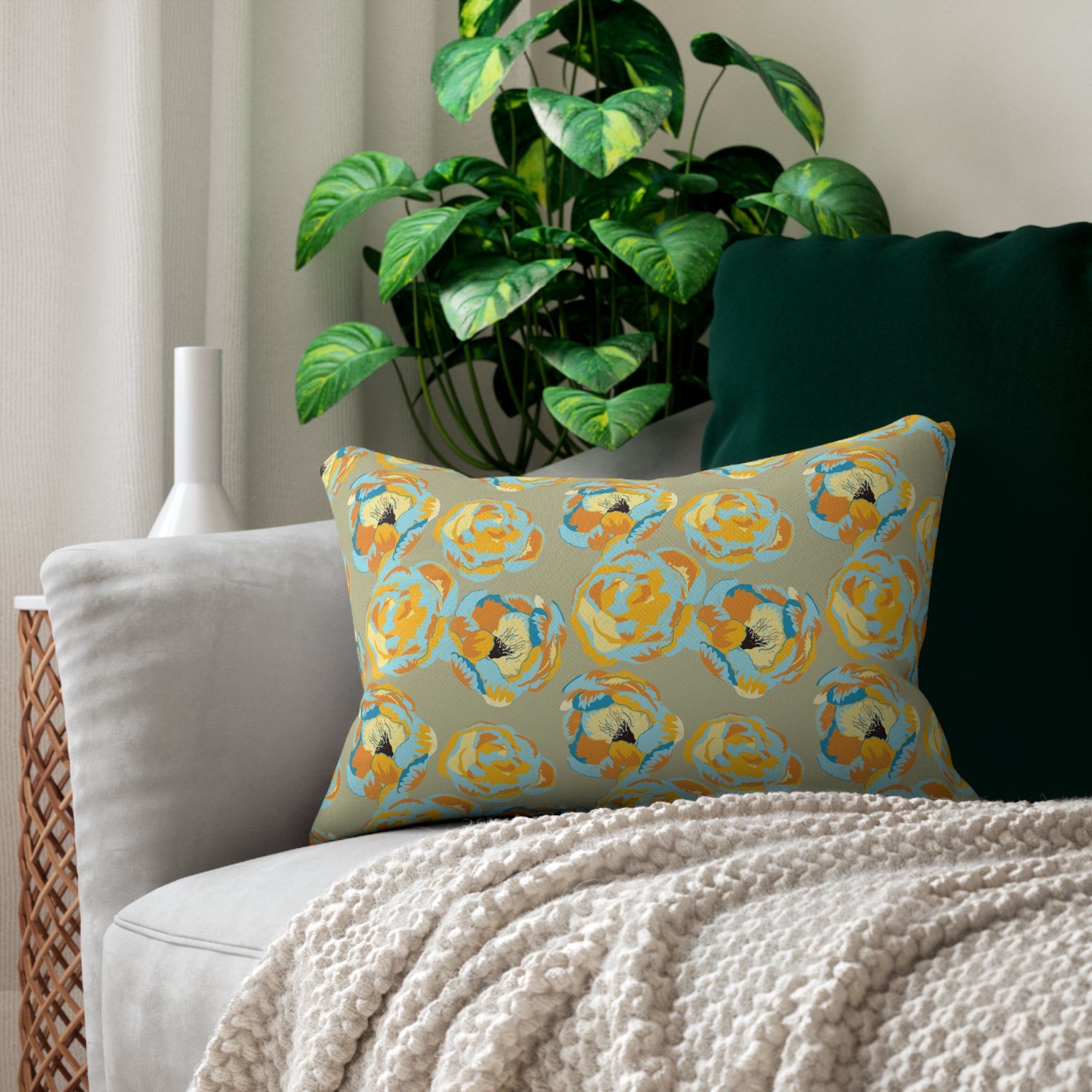 Floral Lumbar Pillow | Sage Green Turquoise