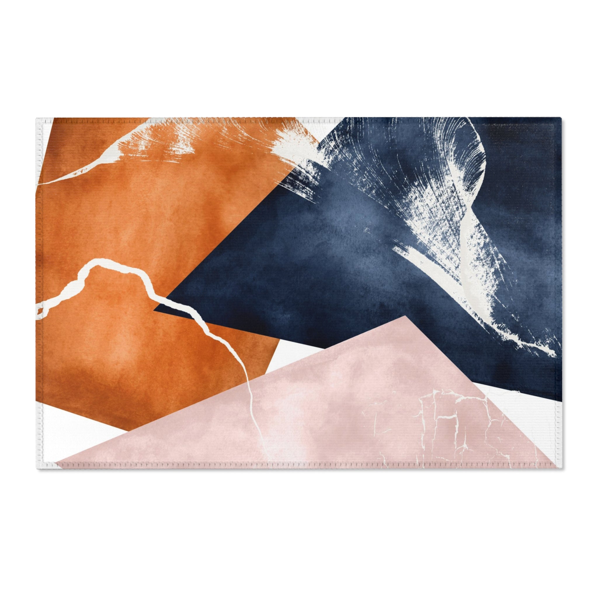 Abstract Boho Area Rug | Navy Blue, Dusty Pink, Burnt Orange