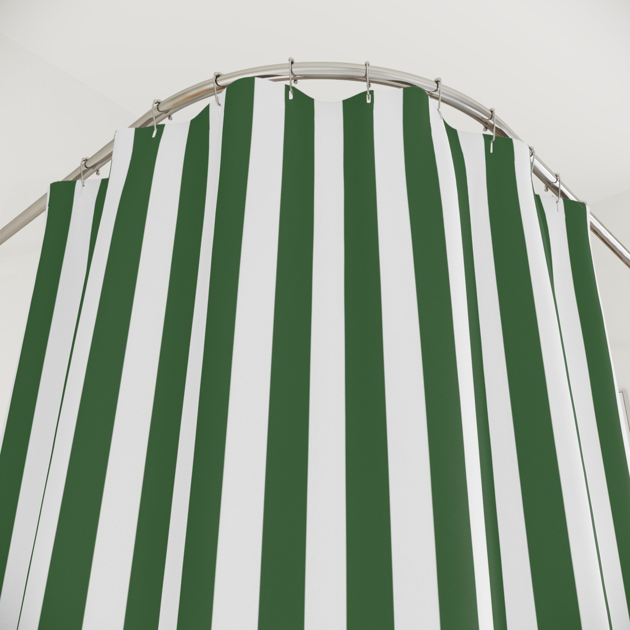 Retro Shower Curtain | Green Stripes Fabric Curtain