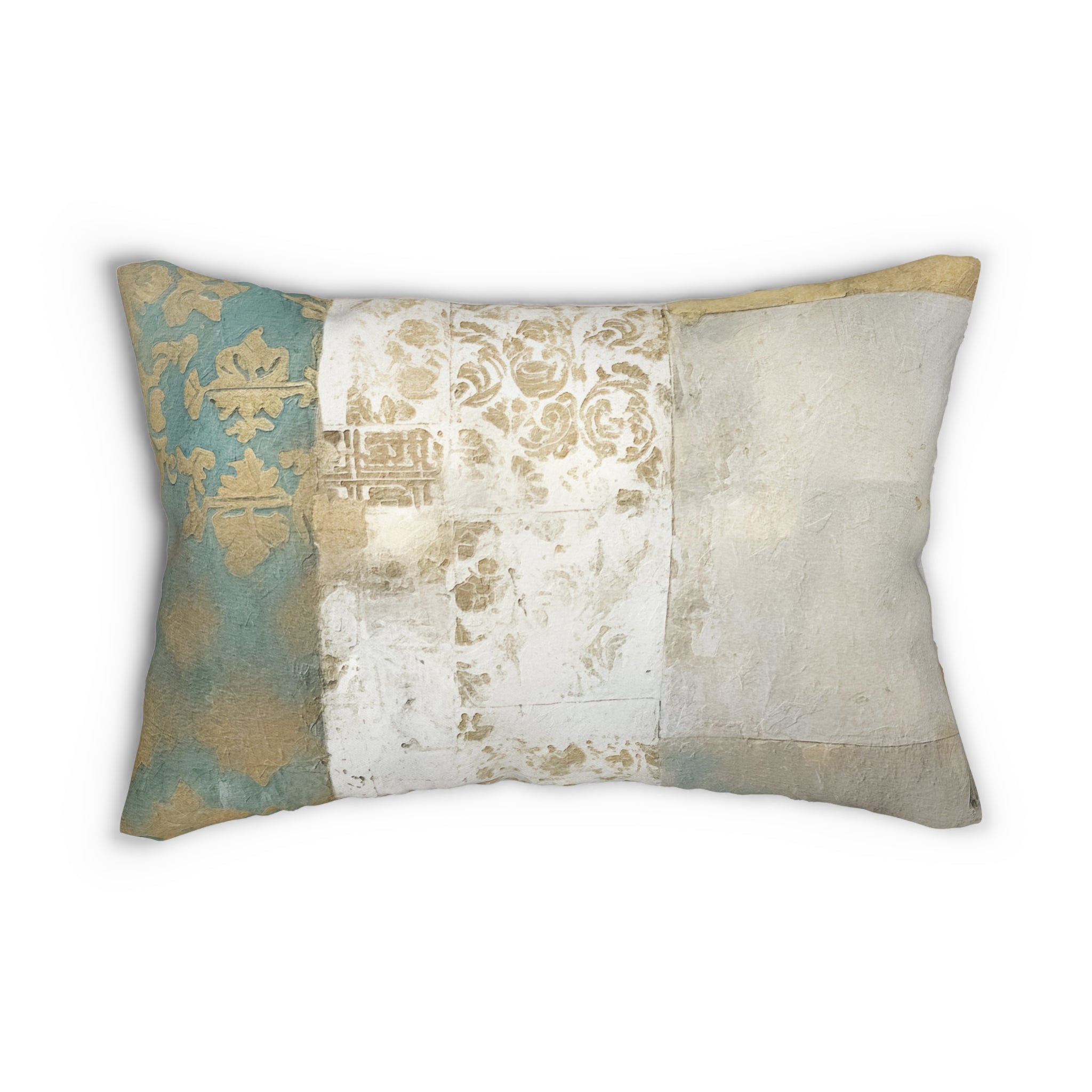 Abstract Lumbar Pillow | Teal Blue, White Beige