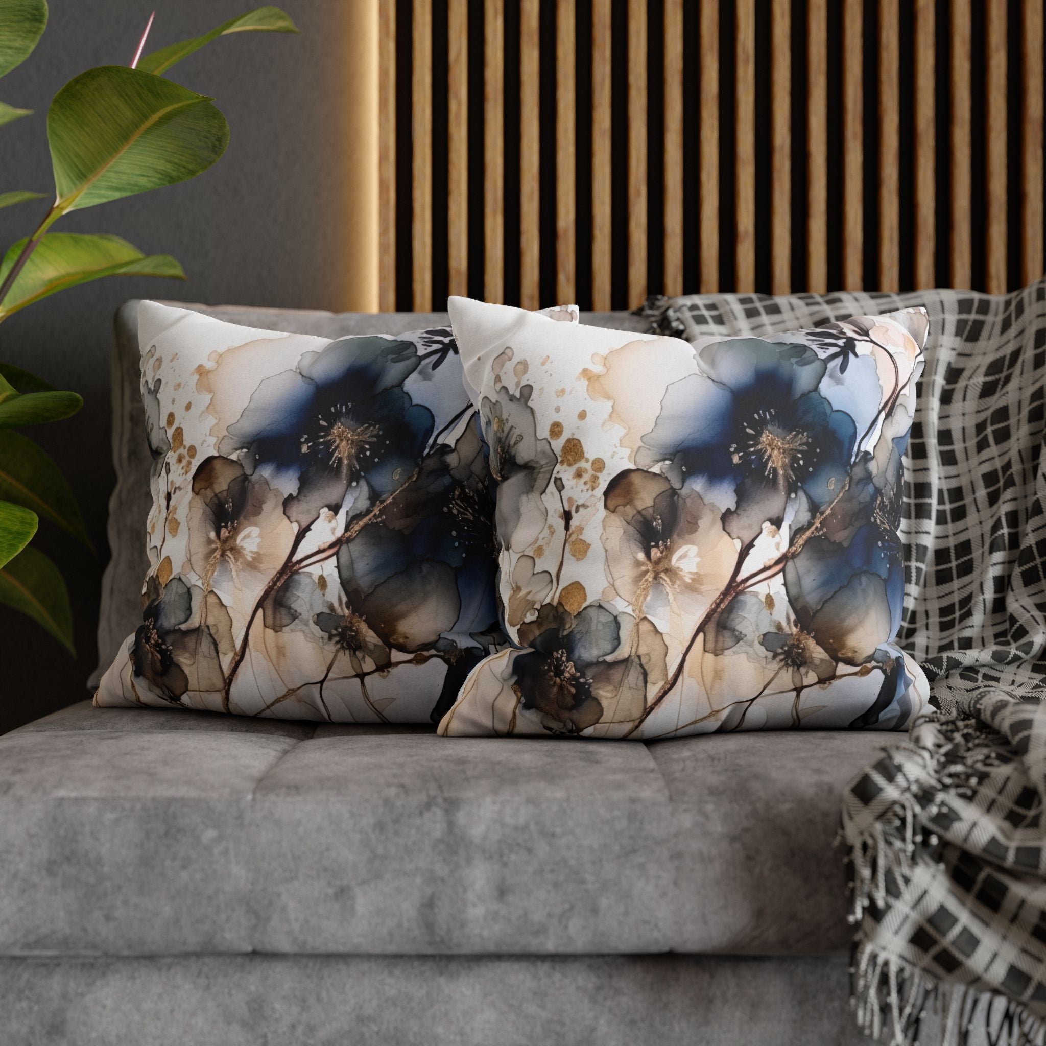 Floral Pillow Cover | Navy Blue Beige White Pillowcase