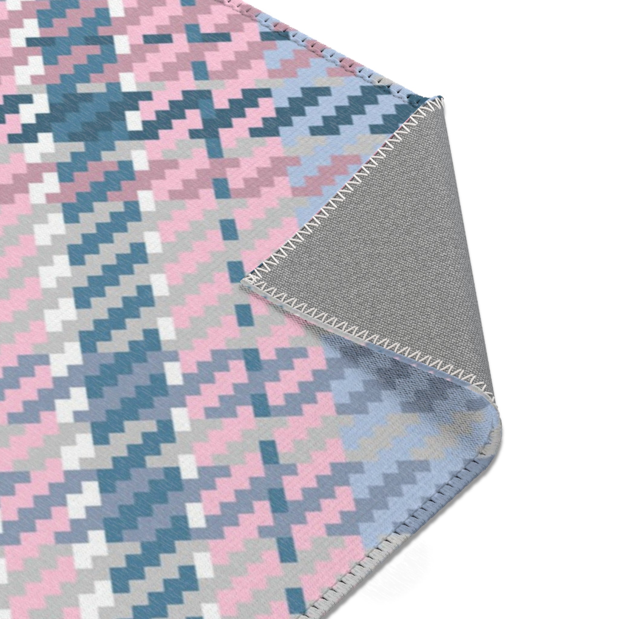 Plaid Area Rug | Retro Pink Blue, Off White