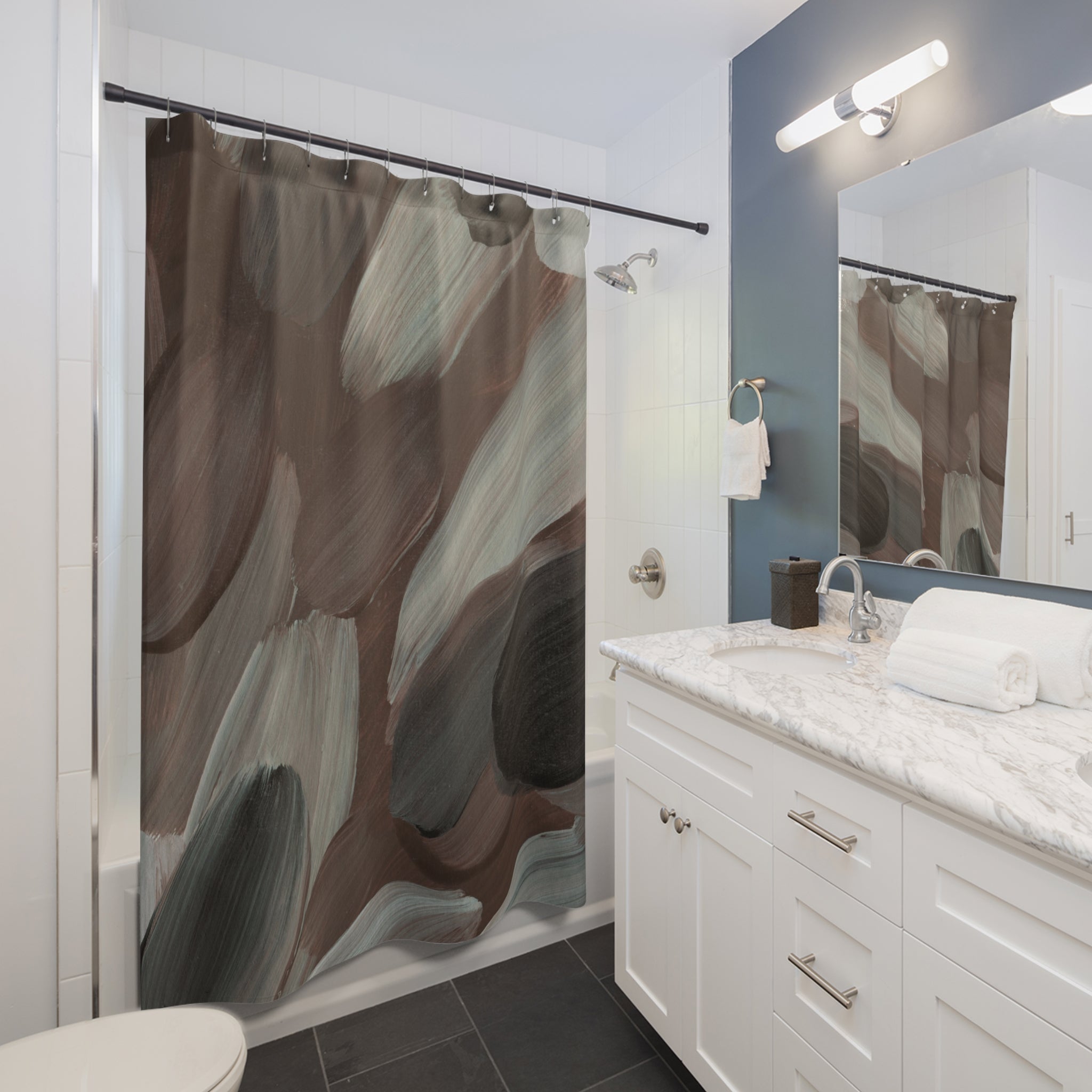 Abstract Shower Curtain | Earthy Brown Beige, Grey Watercolor