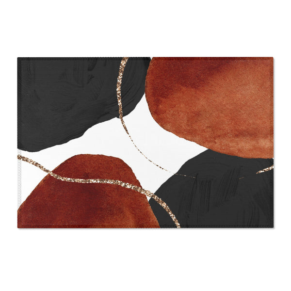 Abstract Boho Area Rug | Black White Rust Red